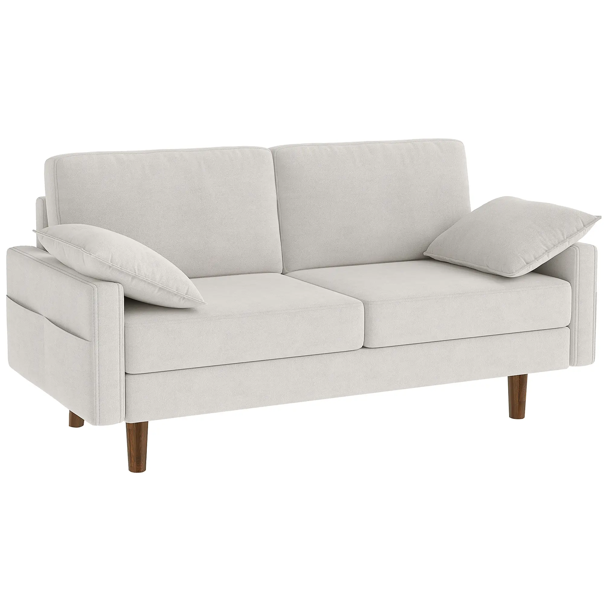 3 Seater Sofa, Velvet Upholstered Couch, Cream White - Image 11