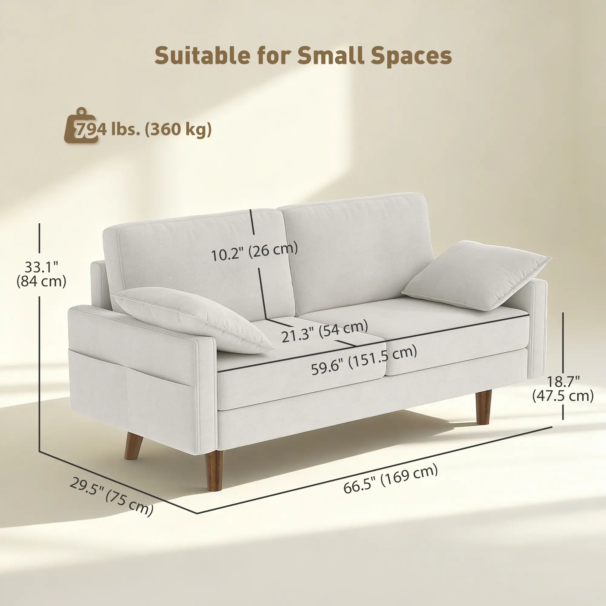3 Seater Sofa, Velvet Upholstered Couch, Cream White - Image 3