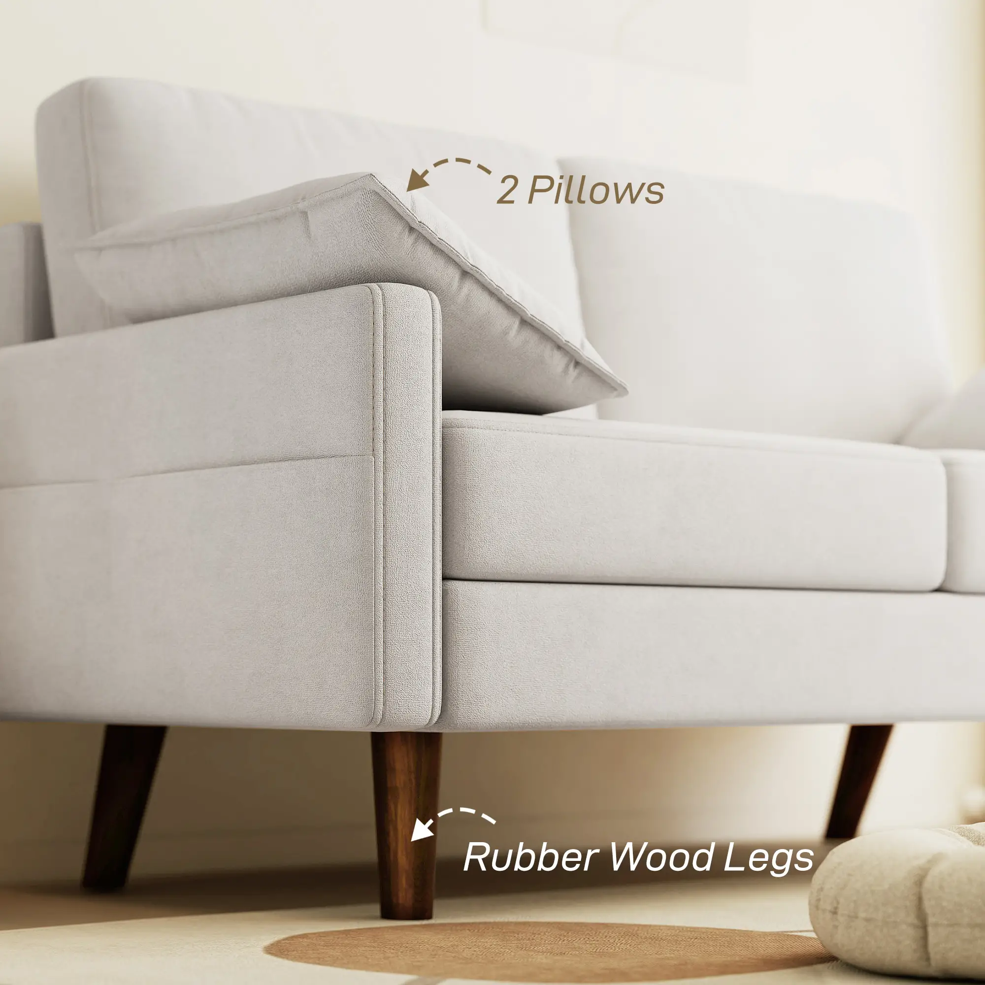 3 Seater Sofa, Velvet Upholstered Couch, Cream White - Image 5
