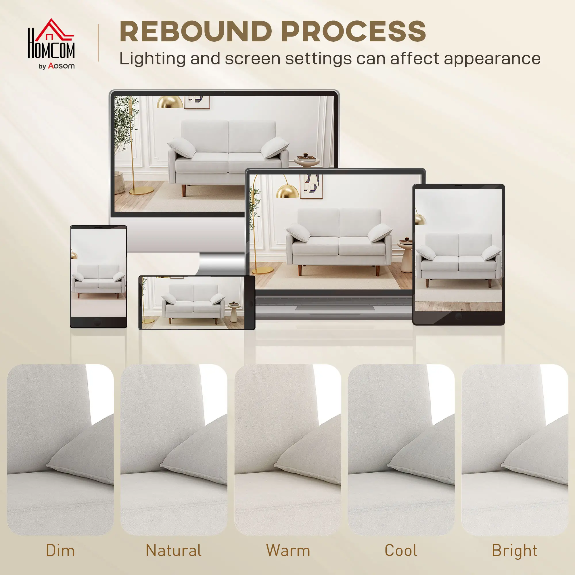 3 Seater Sofa, Velvet Upholstered Couch, Cream White - Image 7