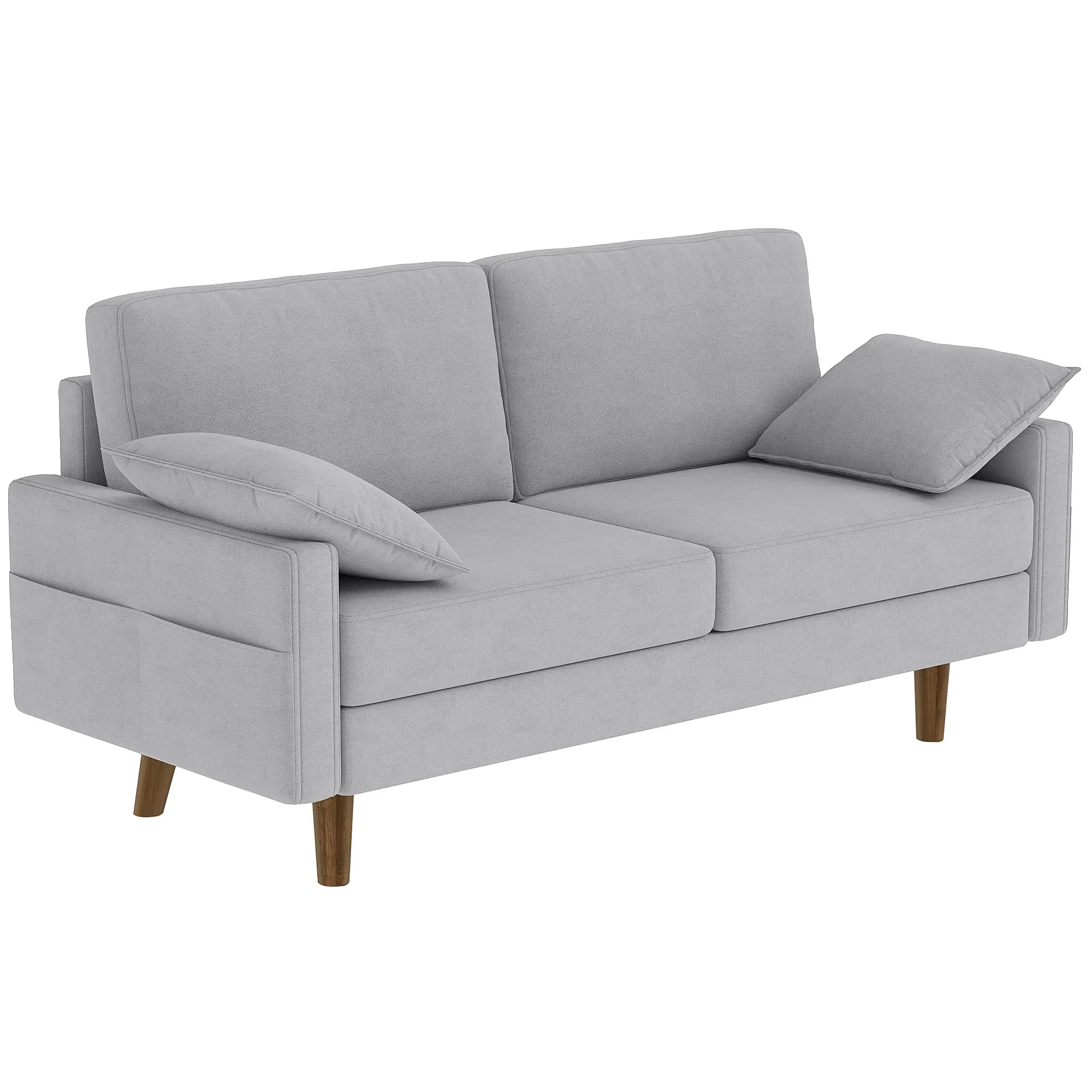 3 Seater Velvet Sofa, Spring Cushions, Rubber Wood Legs, Grey