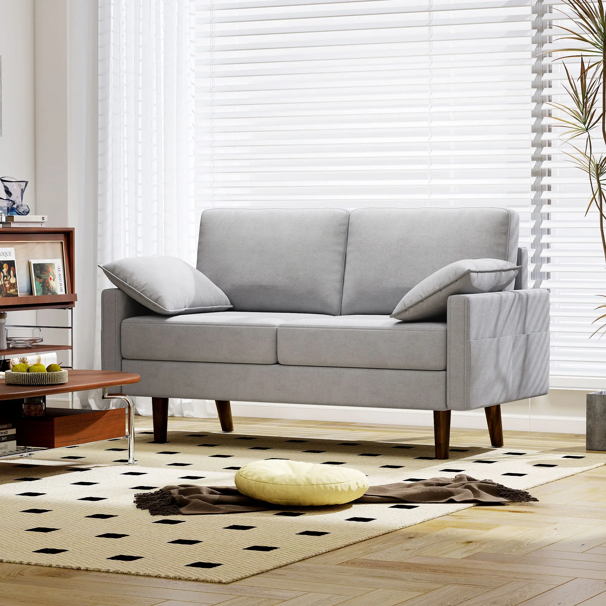 3 Seater Velvet Sofa, Spring Cushions, Rubber Wood Legs, Grey - Image 10