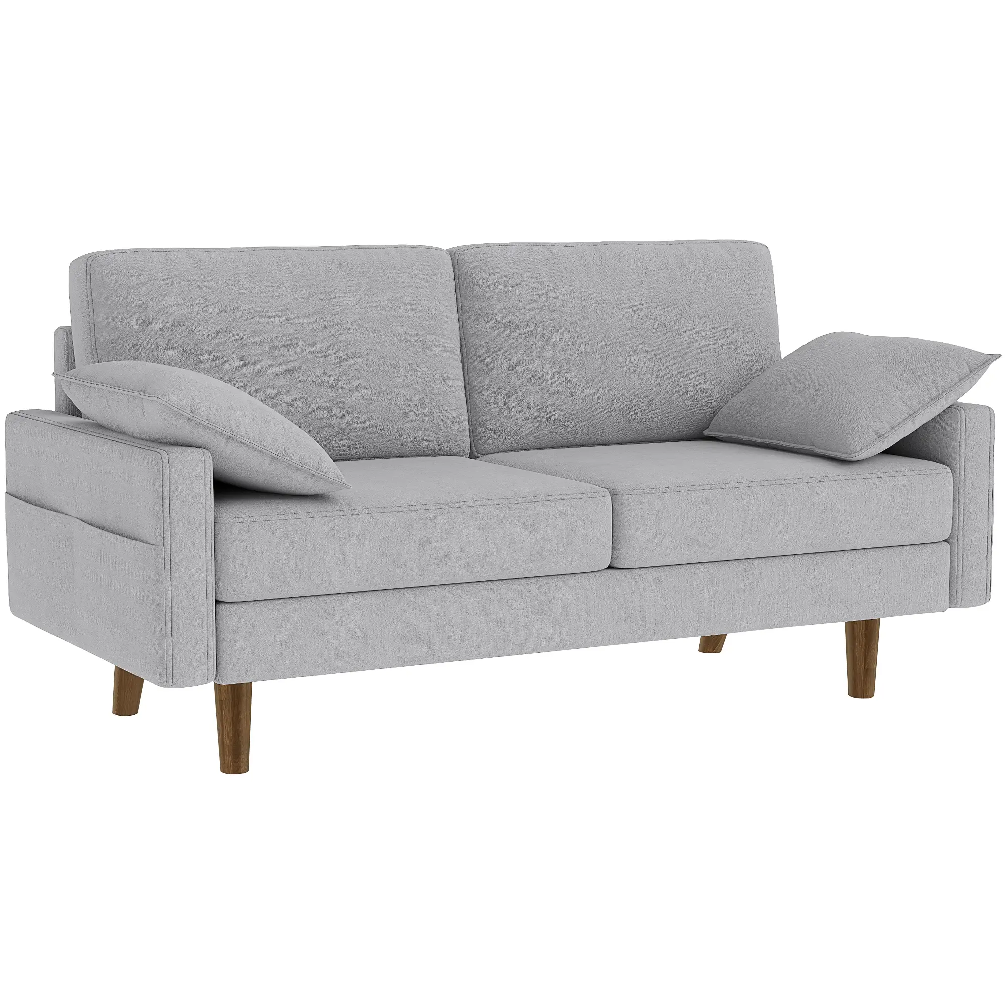 3 Seater Velvet Sofa, Spring Cushions, Rubber Wood Legs, Grey - Image 11