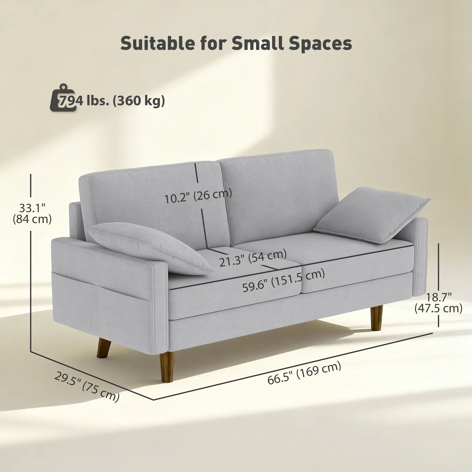 3 Seater Velvet Sofa, Spring Cushions, Rubber Wood Legs, Grey - Image 3