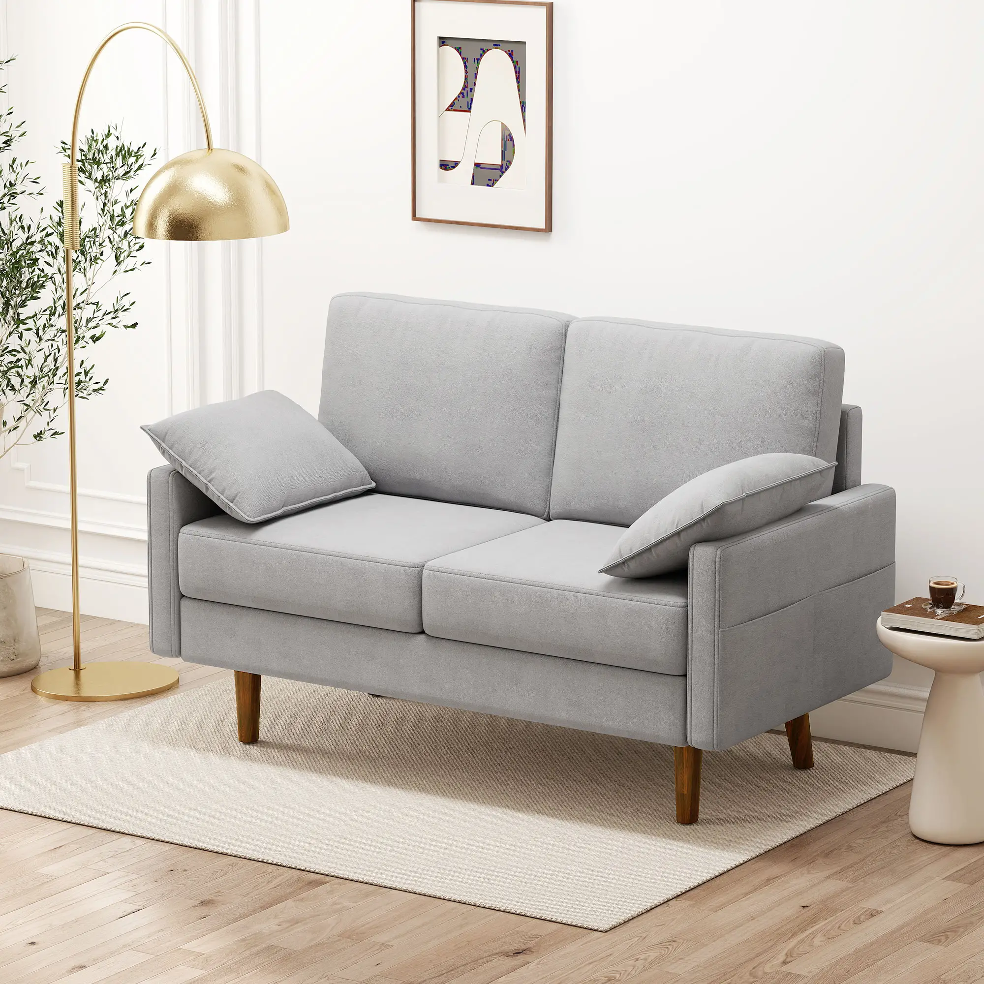 3 Seater Velvet Sofa, Spring Cushions, Rubber Wood Legs, Grey - Image 8