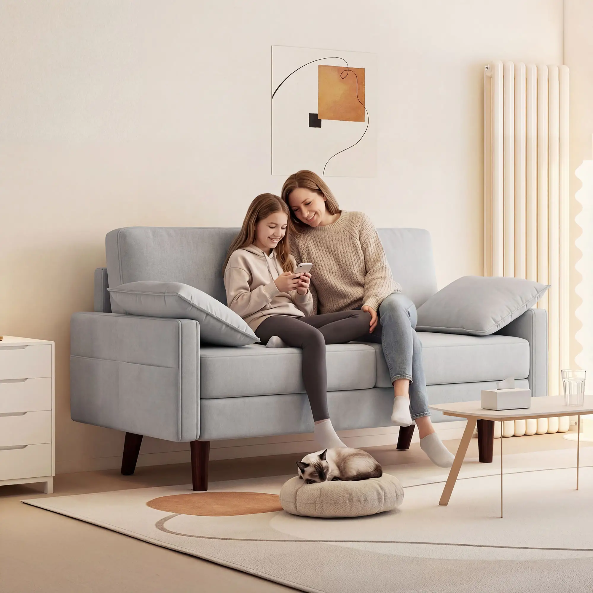 3 Seater Velvet Sofa, Spring Cushions, Rubber Wood Legs, Grey - Image 9