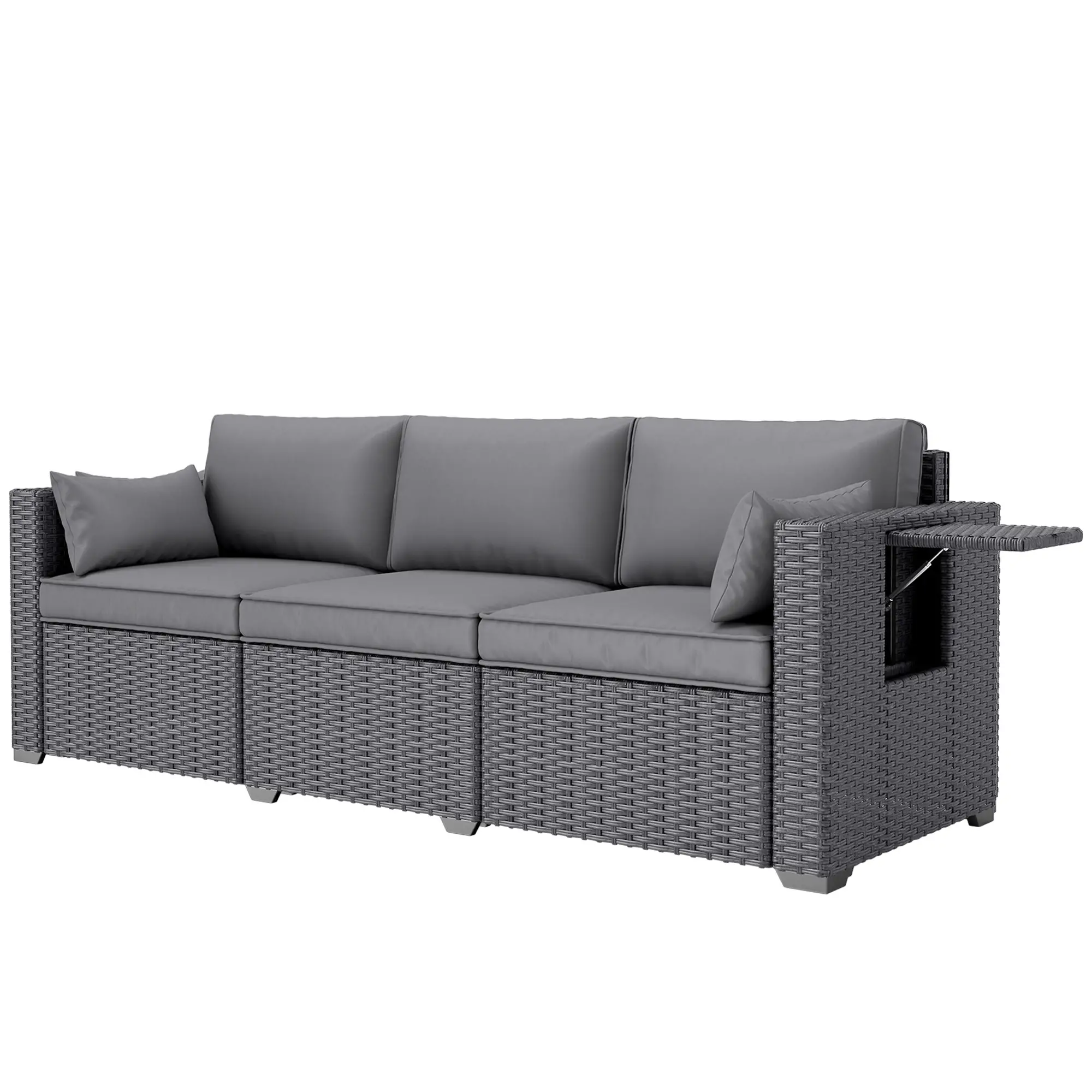 3 Seater Wicker Patio Sofa, 6" Thick Cushions, Deep Seating, Grey