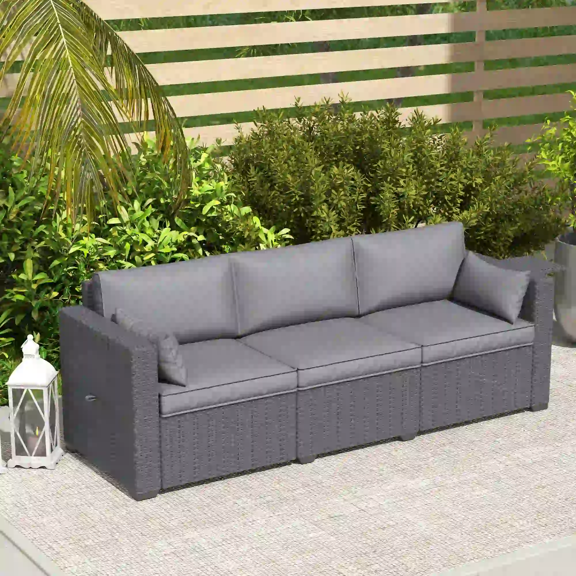 3 Seater Wicker Patio Sofa, 6" Thick Cushions, Deep Seating, Grey - Image 9