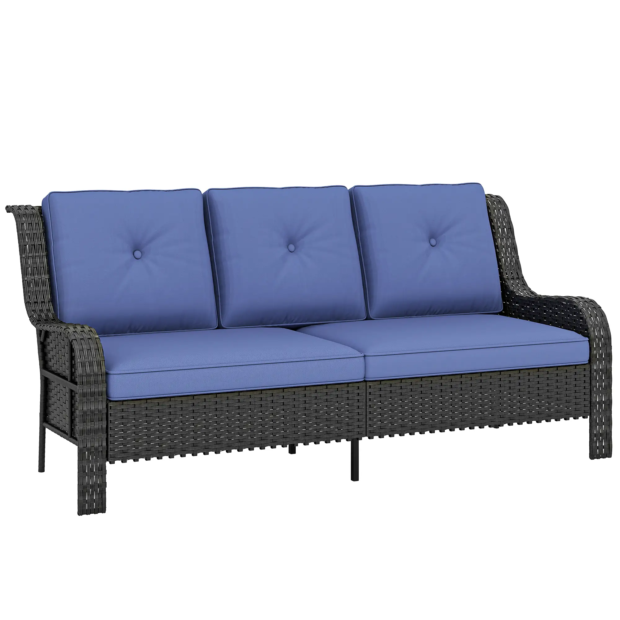 3 Seater Wicker Patio Sofa With Cushions, Deep Blue - Image 11