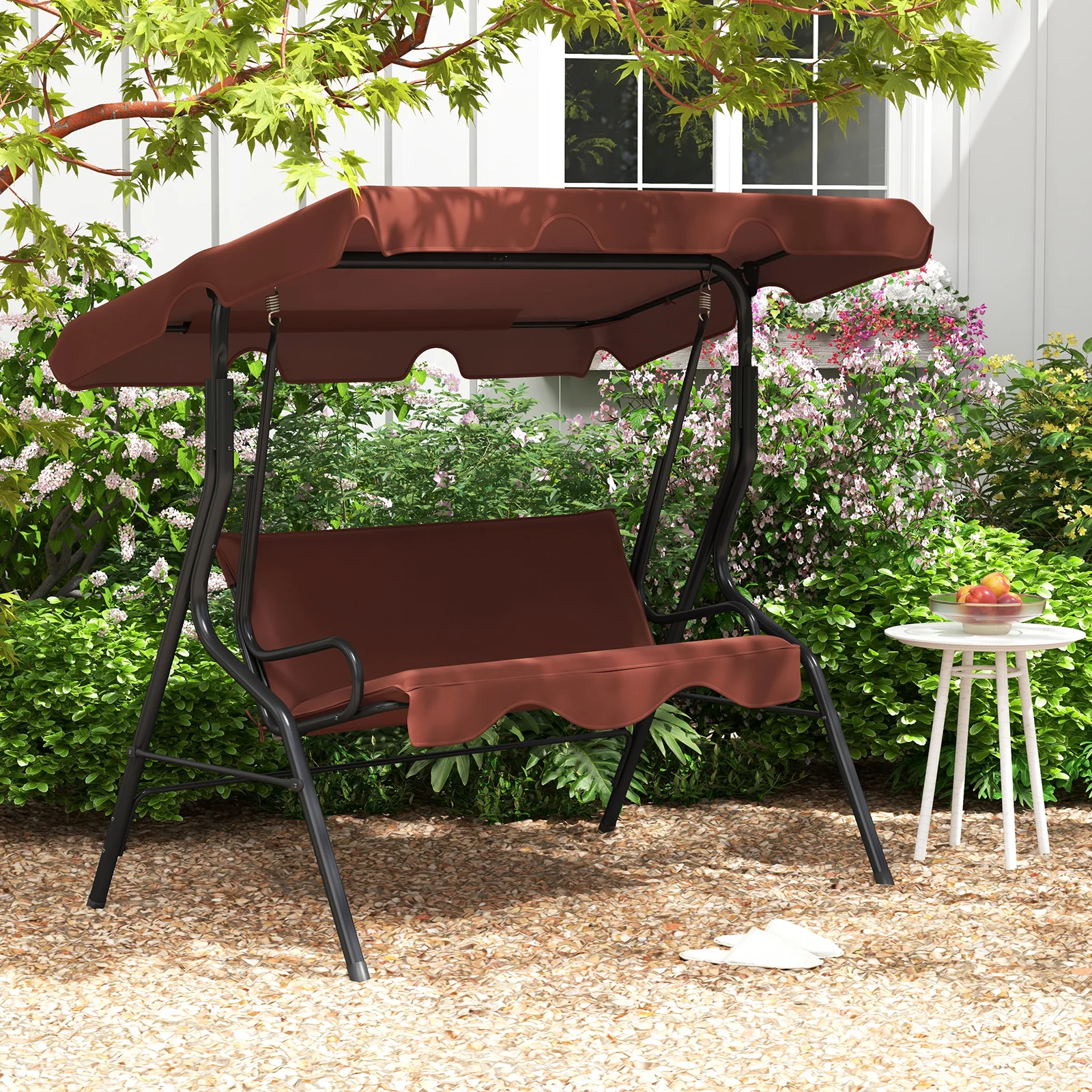 3 Seats Patio Canopy Swing, Brown - Image 2