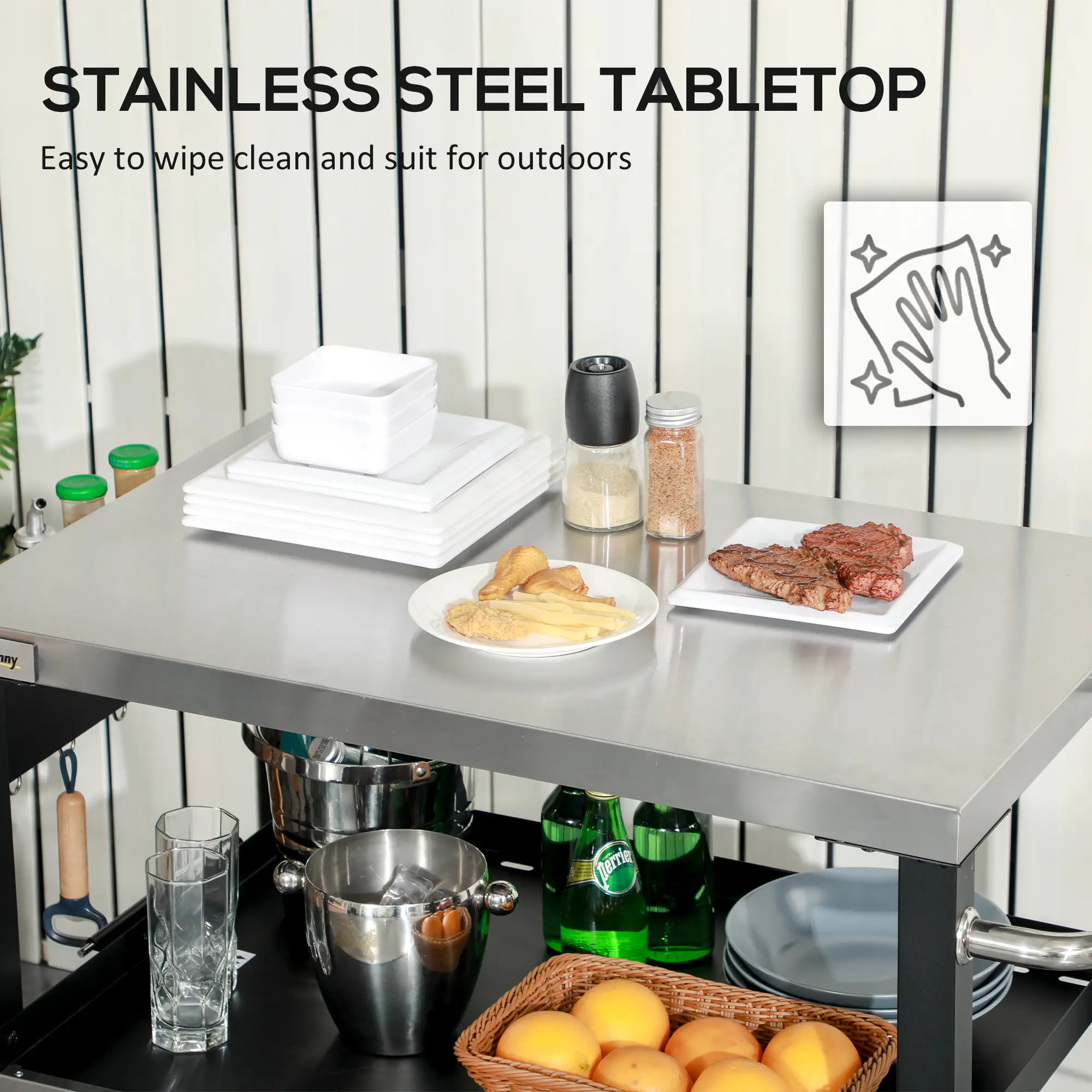 3-Shelf Outdoor Grill Cart, Stainless Steel Pizza Oven Stand On Wheels, Black - Image 5