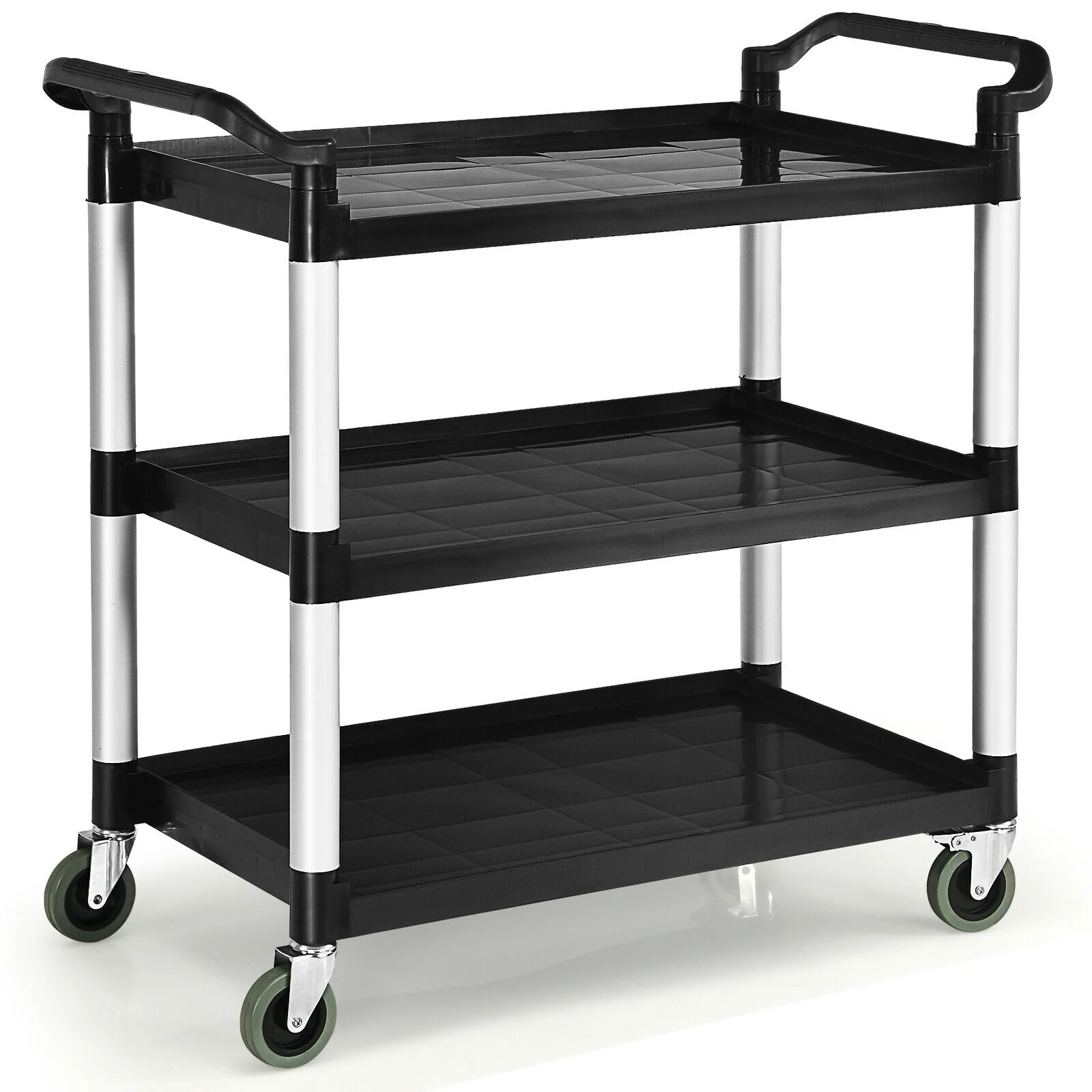 3-Shelf Utility Cart, Aluminum Frame, 490lbs Capacity, Black - Image 4