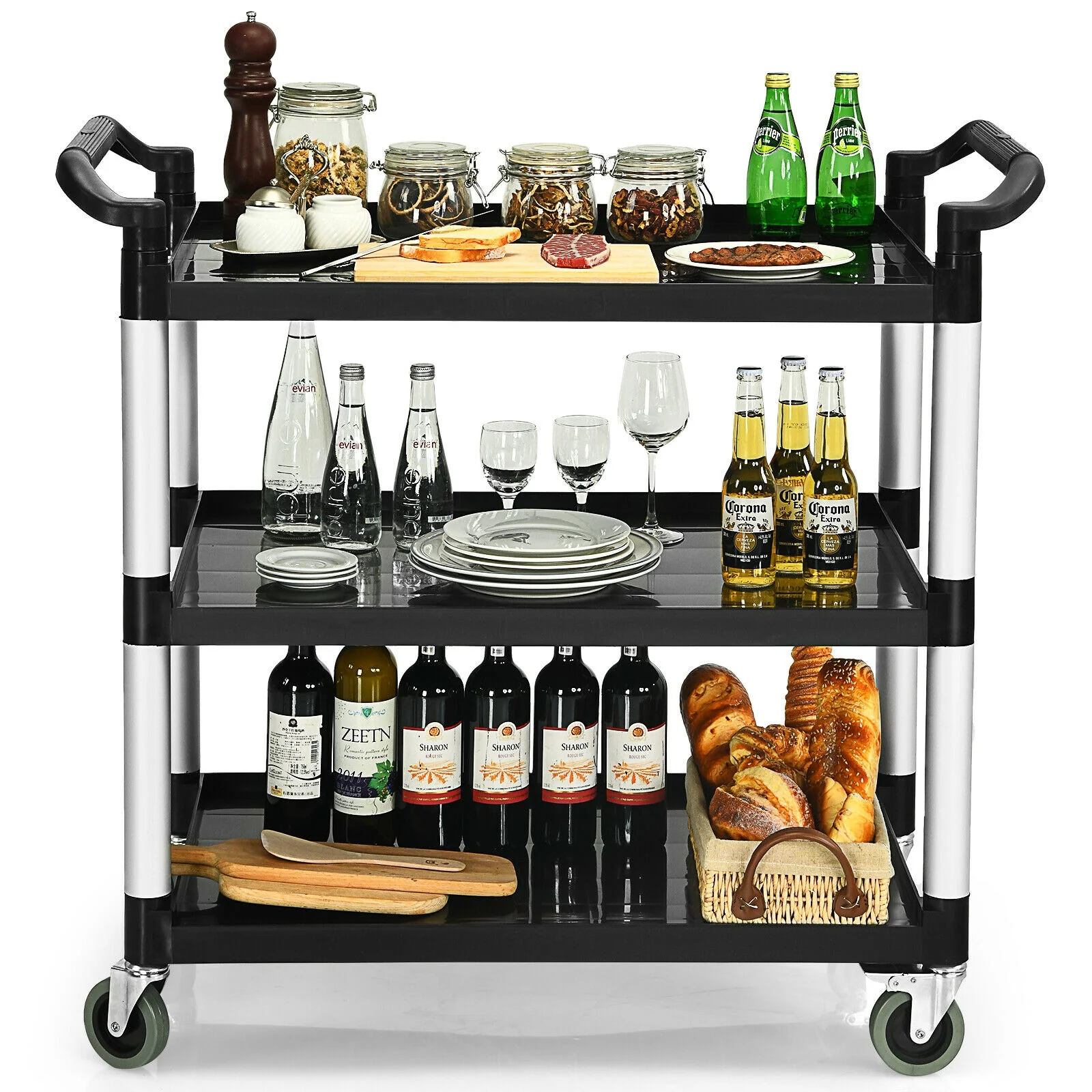 3-Shelf Utility Cart, Aluminum Frame, 490lbs Capacity, Black - Image 5
