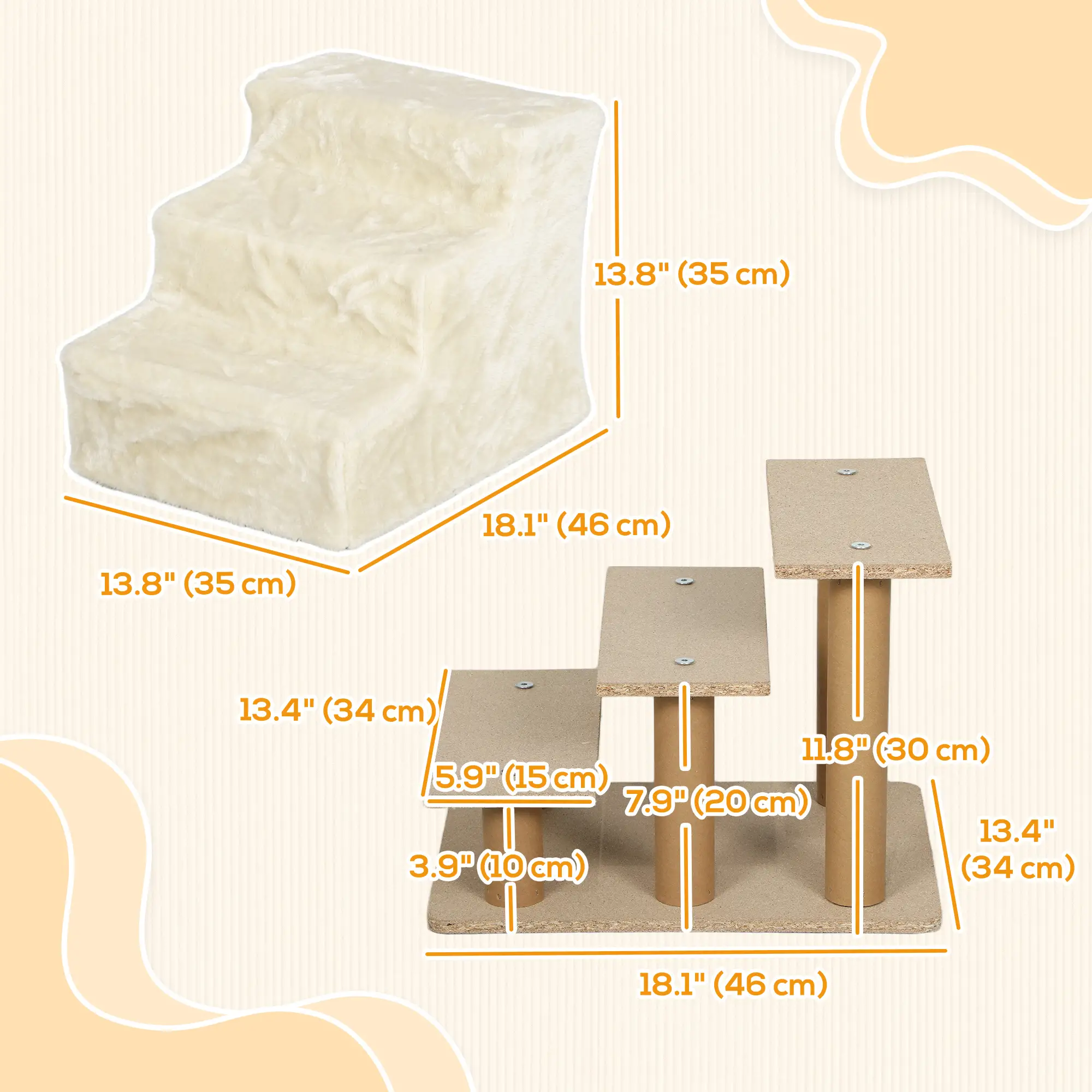 3-Step Dog Ramp for Sofa, Bed, Couch, Removable Cover, Beige - Image 3