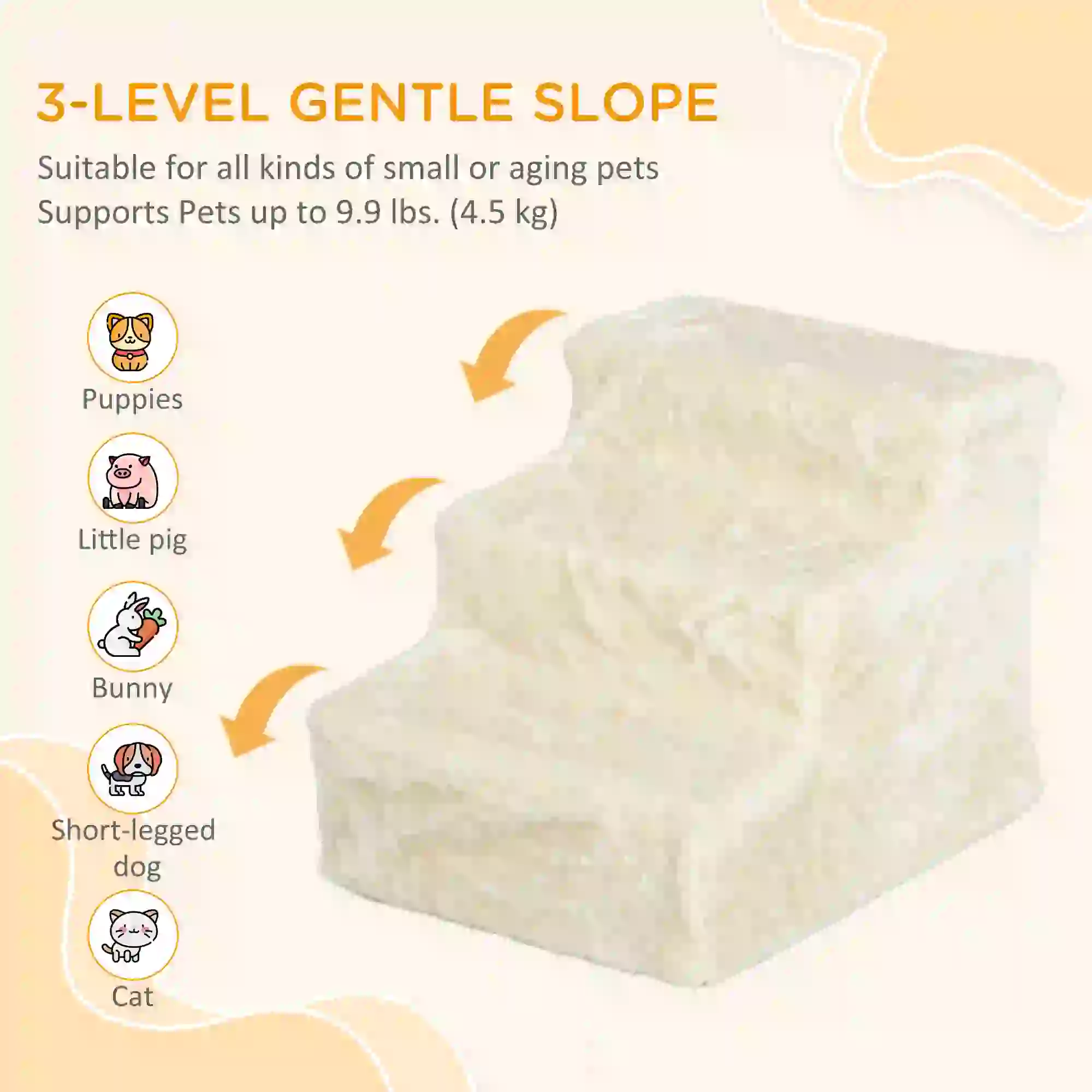 3-Step Dog Ramp for Sofa, Bed, Couch, Removable Cover, Beige - Image 4