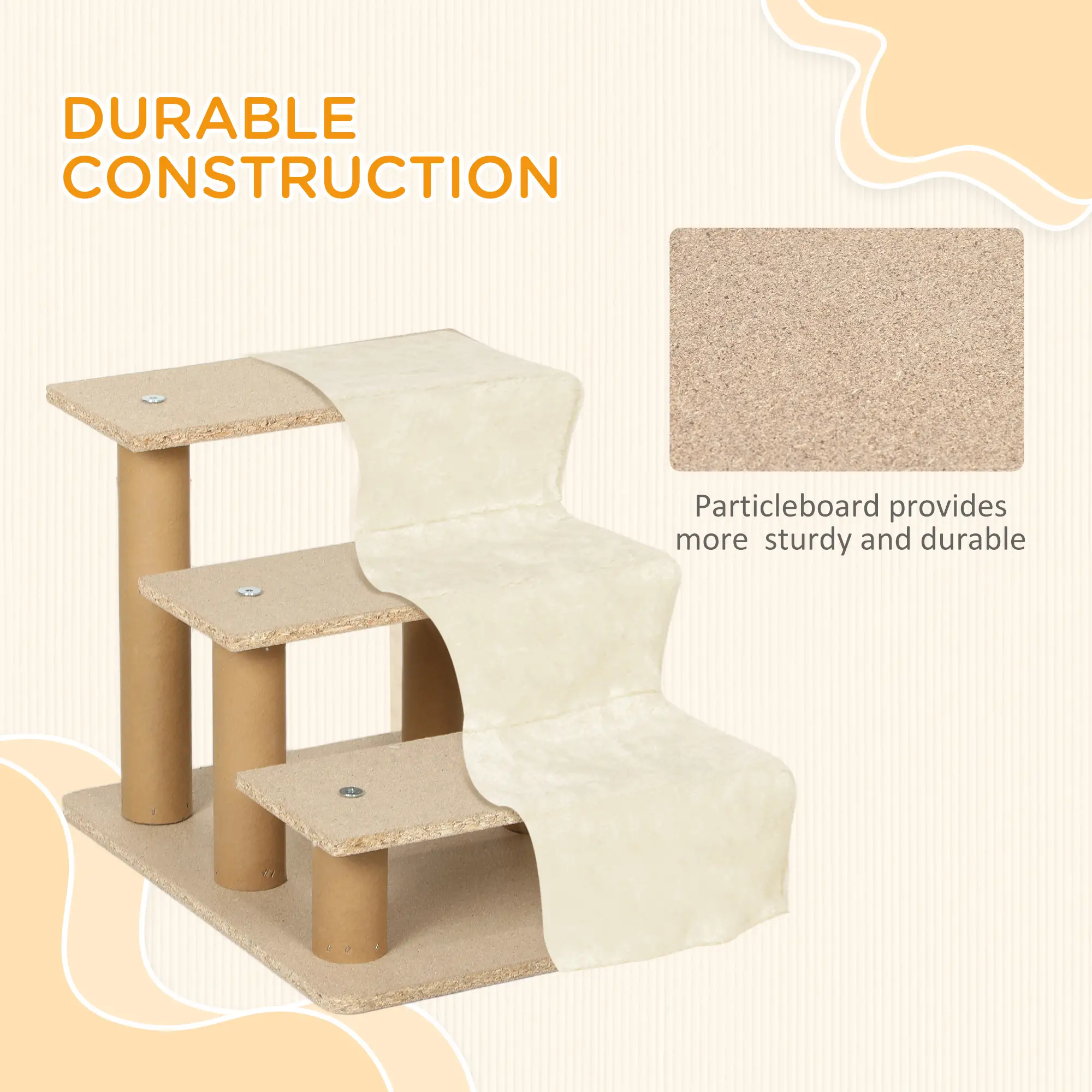 3-Step Dog Ramp for Sofa, Bed, Couch, Removable Cover, Beige - Image 6