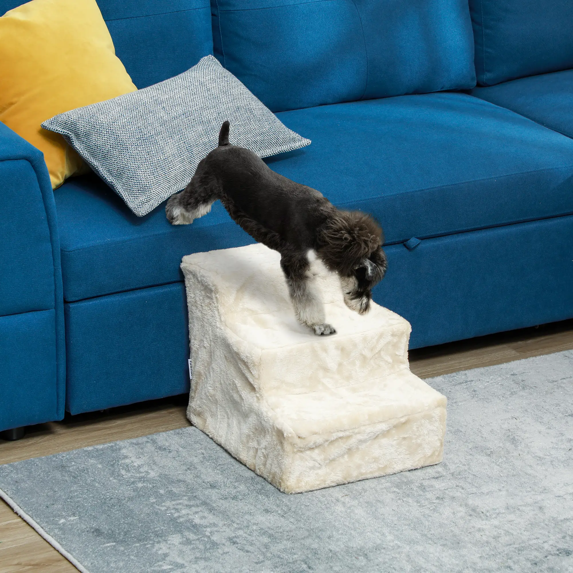 3-Step Dog Ramp for Sofa, Bed, Couch, Removable Cover, Beige - Image 8
