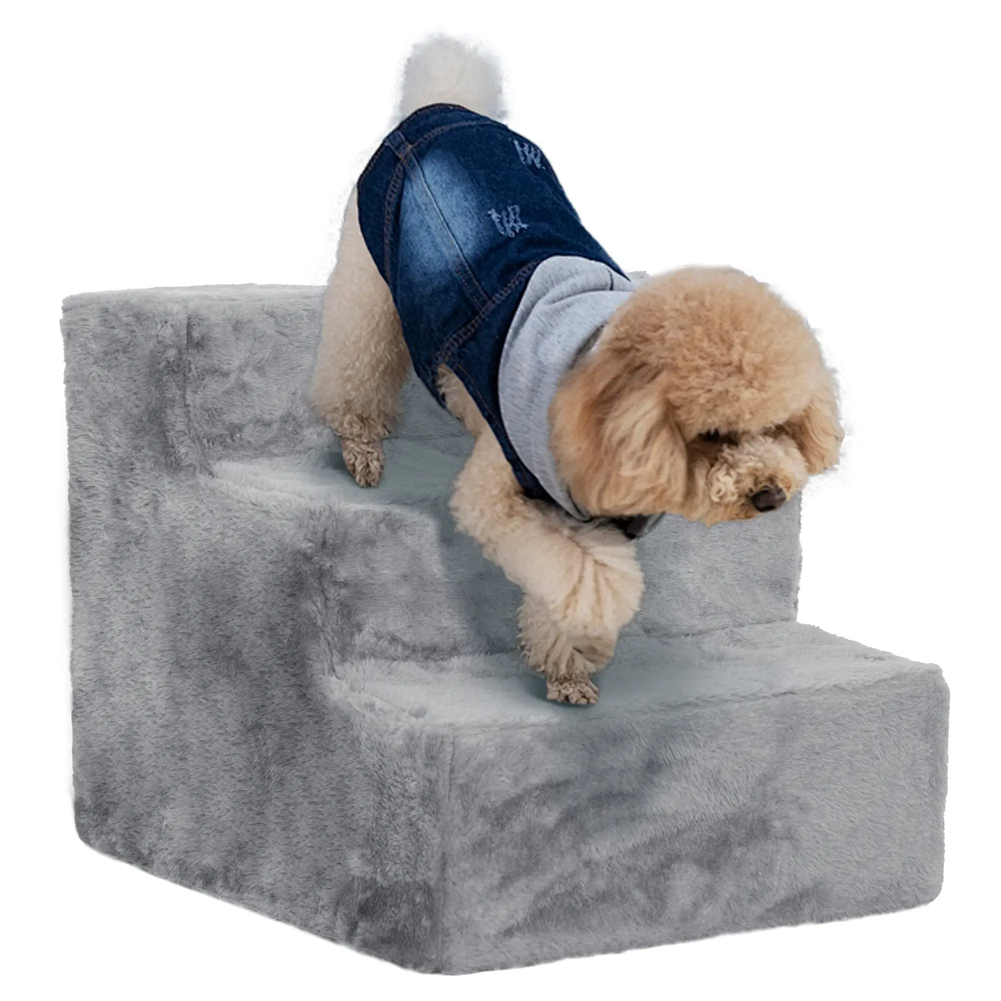 3-Step Dog Ramp for Sofa, Bed, Couch, Removable Cover, Light Grey - Image 11