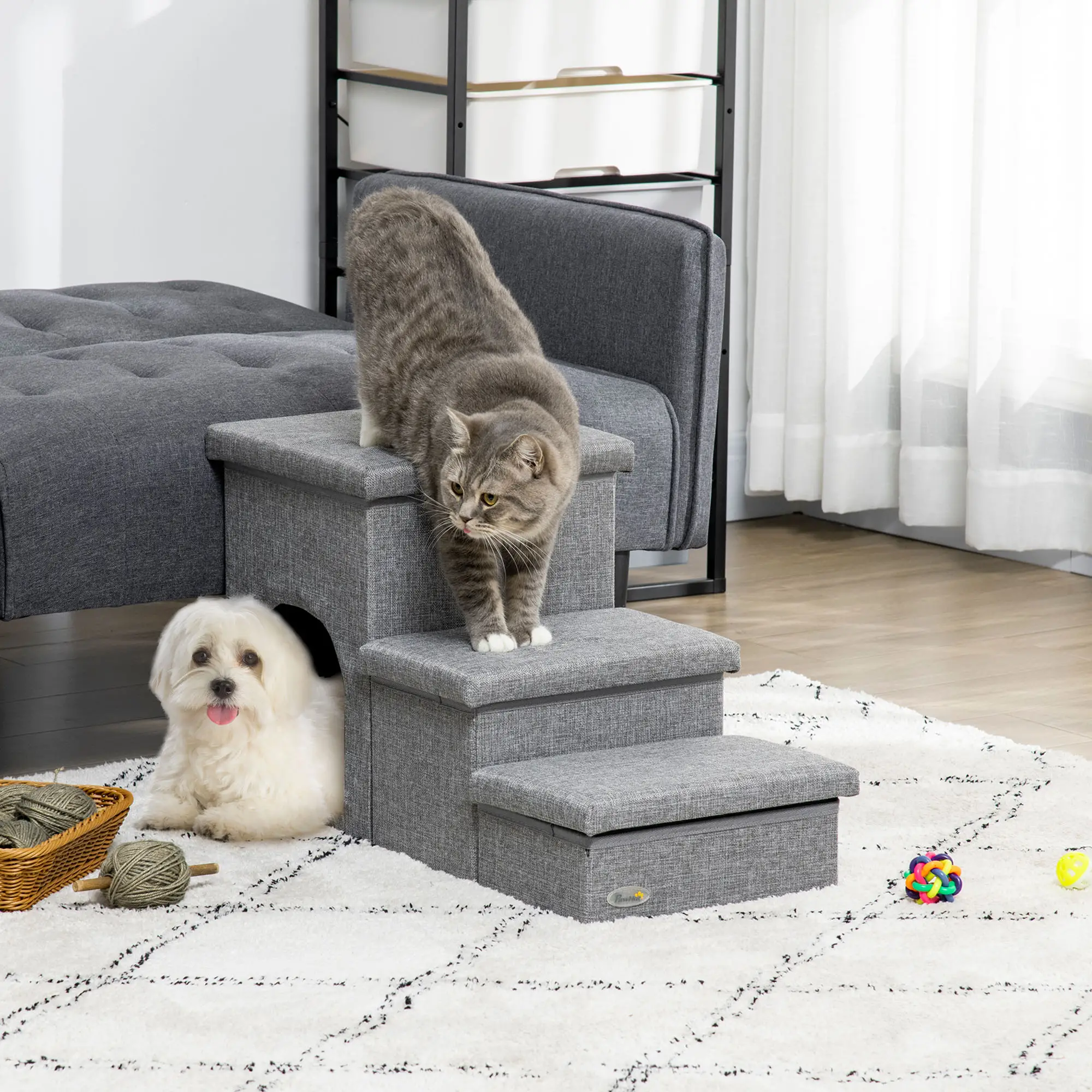 3-Step Dog Ramp with Storage, Washable Plush Cushion - Image 2