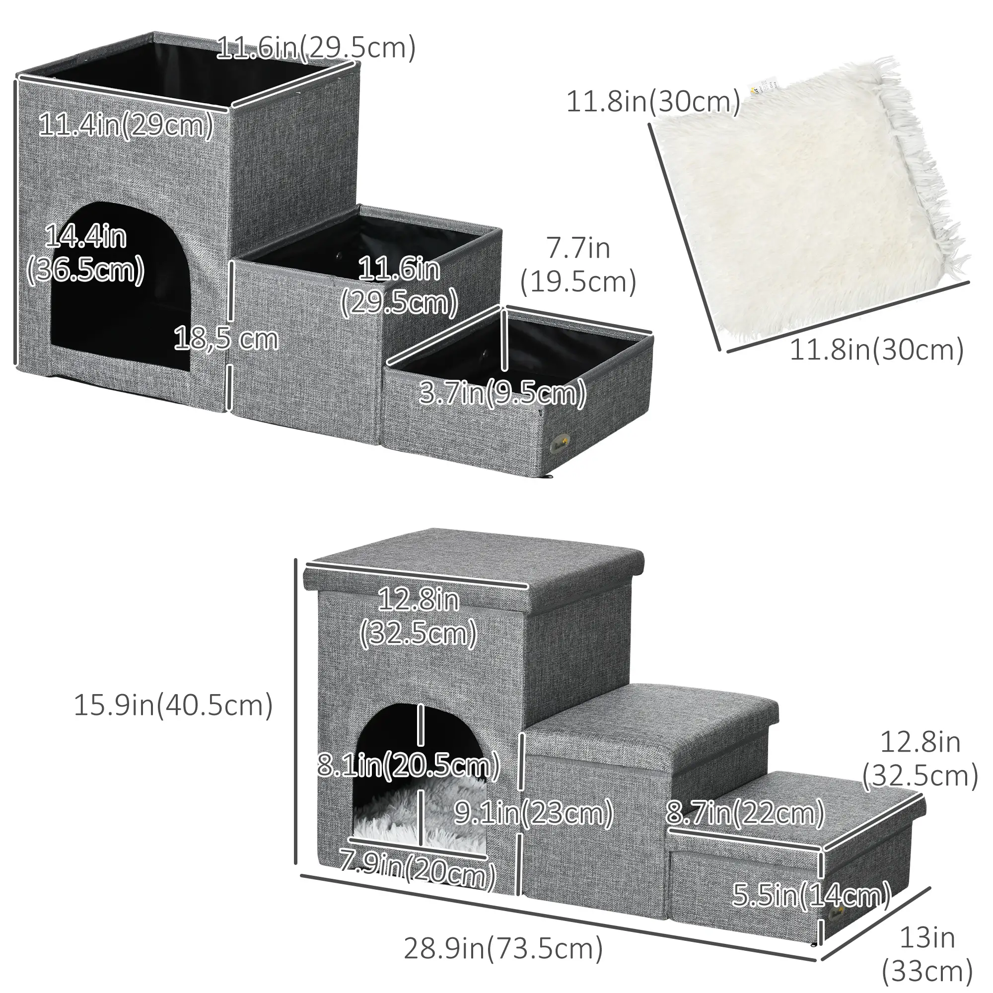 3-Step Dog Ramp with Storage, Washable Plush Cushion - Image 3