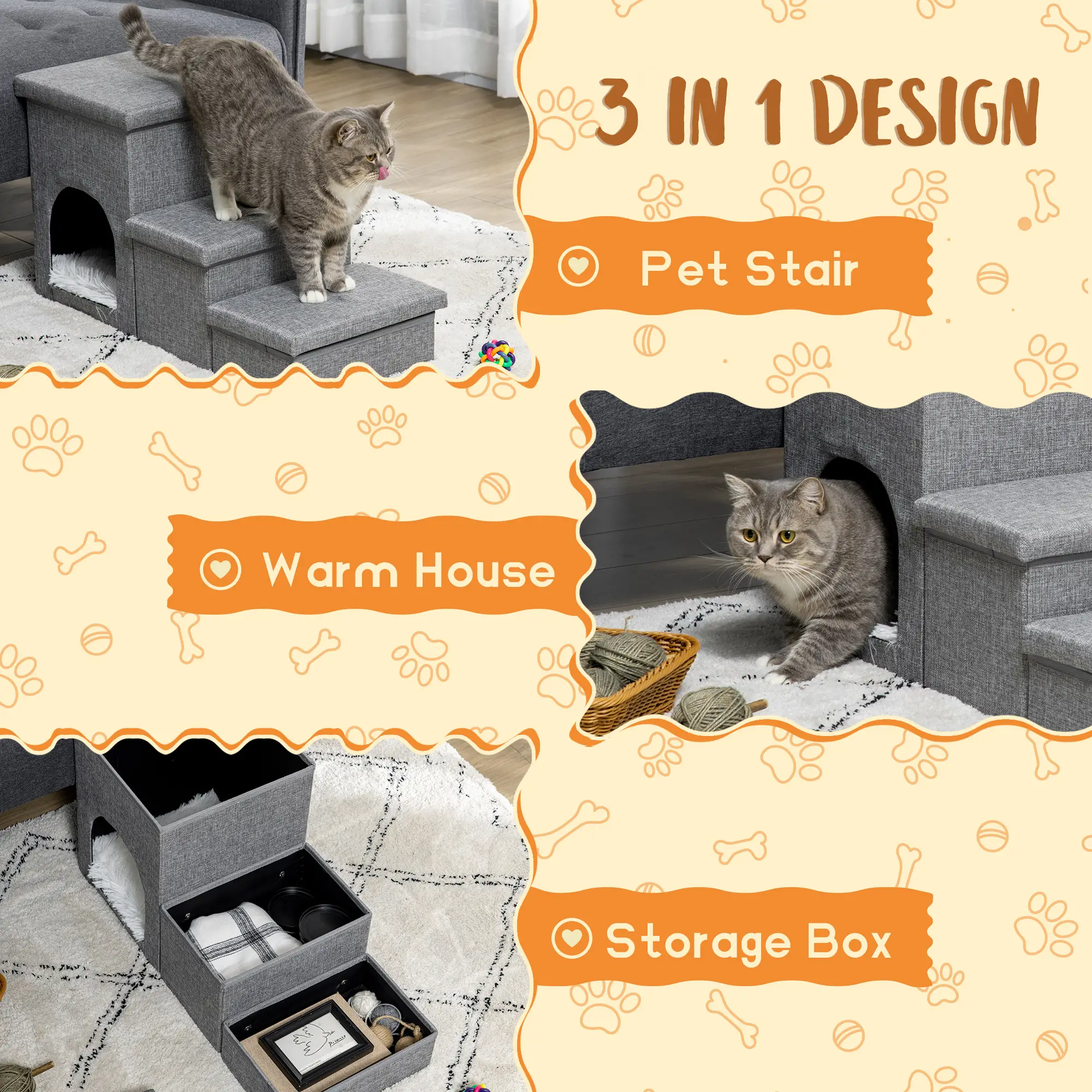 3-Step Dog Ramp with Storage, Washable Plush Cushion - Image 5