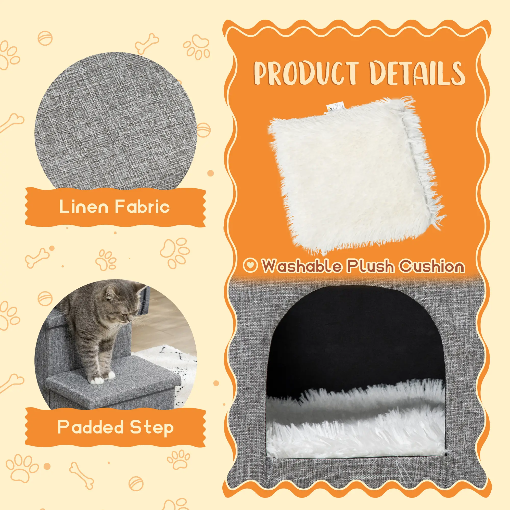 3-Step Dog Ramp with Storage, Washable Plush Cushion - Image 6