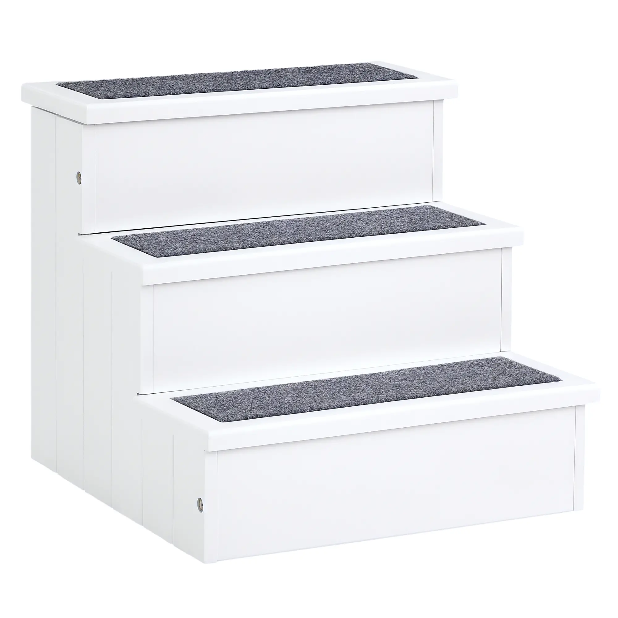 3-Step Dog Stairs For Small Dogs, Wooden Ramp With Storage Box, White