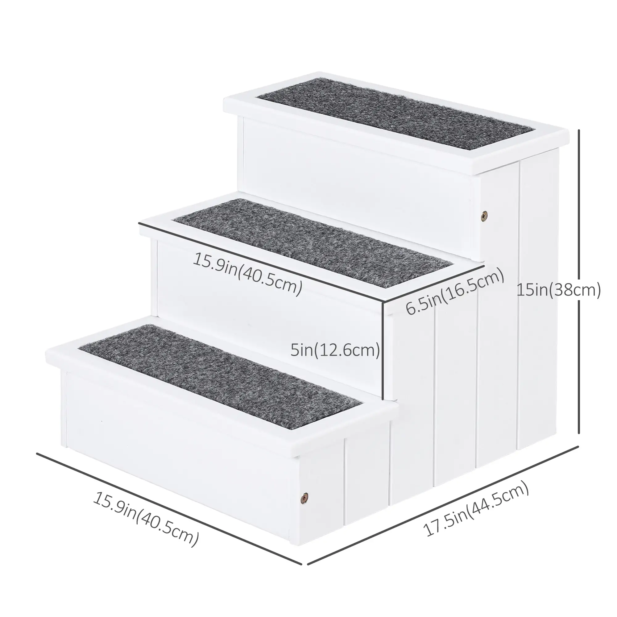 3-Step Dog Stairs For Small Dogs, Wooden Ramp With Storage Box, White - Image 3