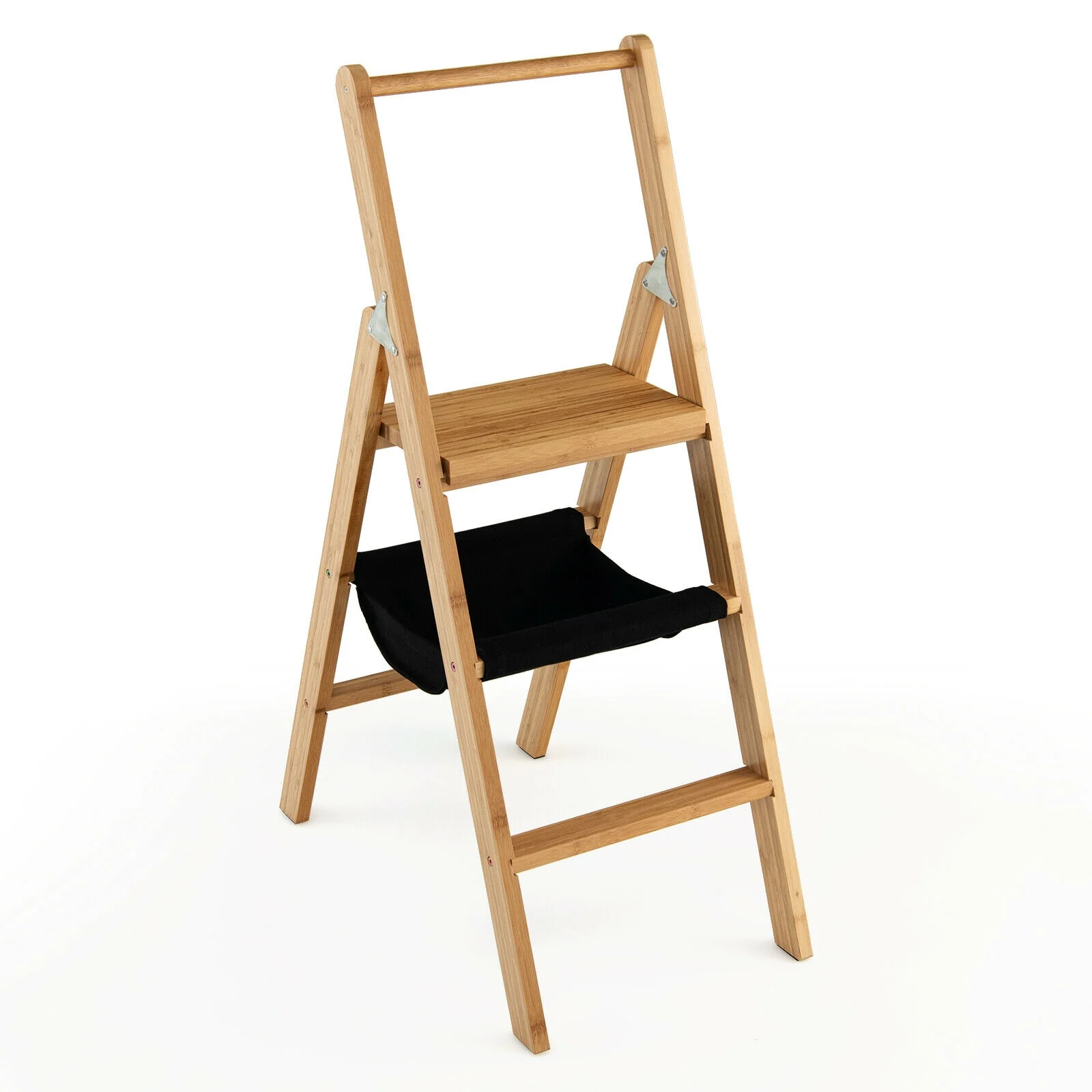 3 Step Foldable Bamboo Ladder Stool, Natural - Image 4