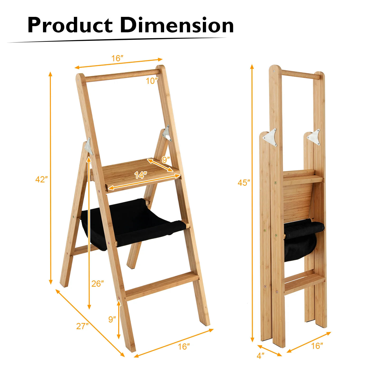 3 Step Foldable Bamboo Ladder Stool, Natural - Image 5