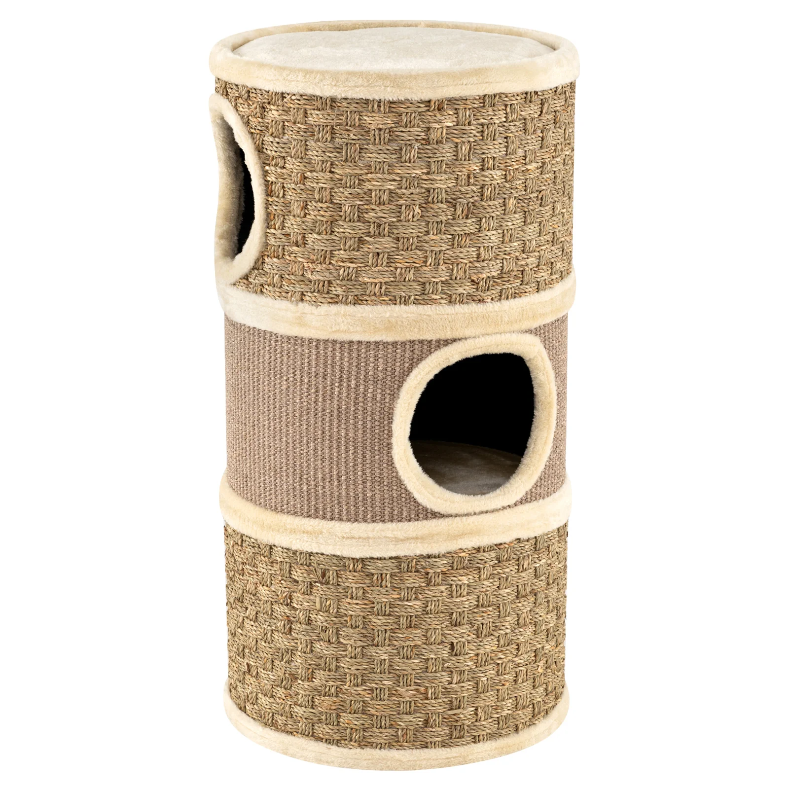 3-Story Cat Condo 28 Inch Multi-level Cat Hideaway with Sisal Scratching Pad, Brown - Image 5