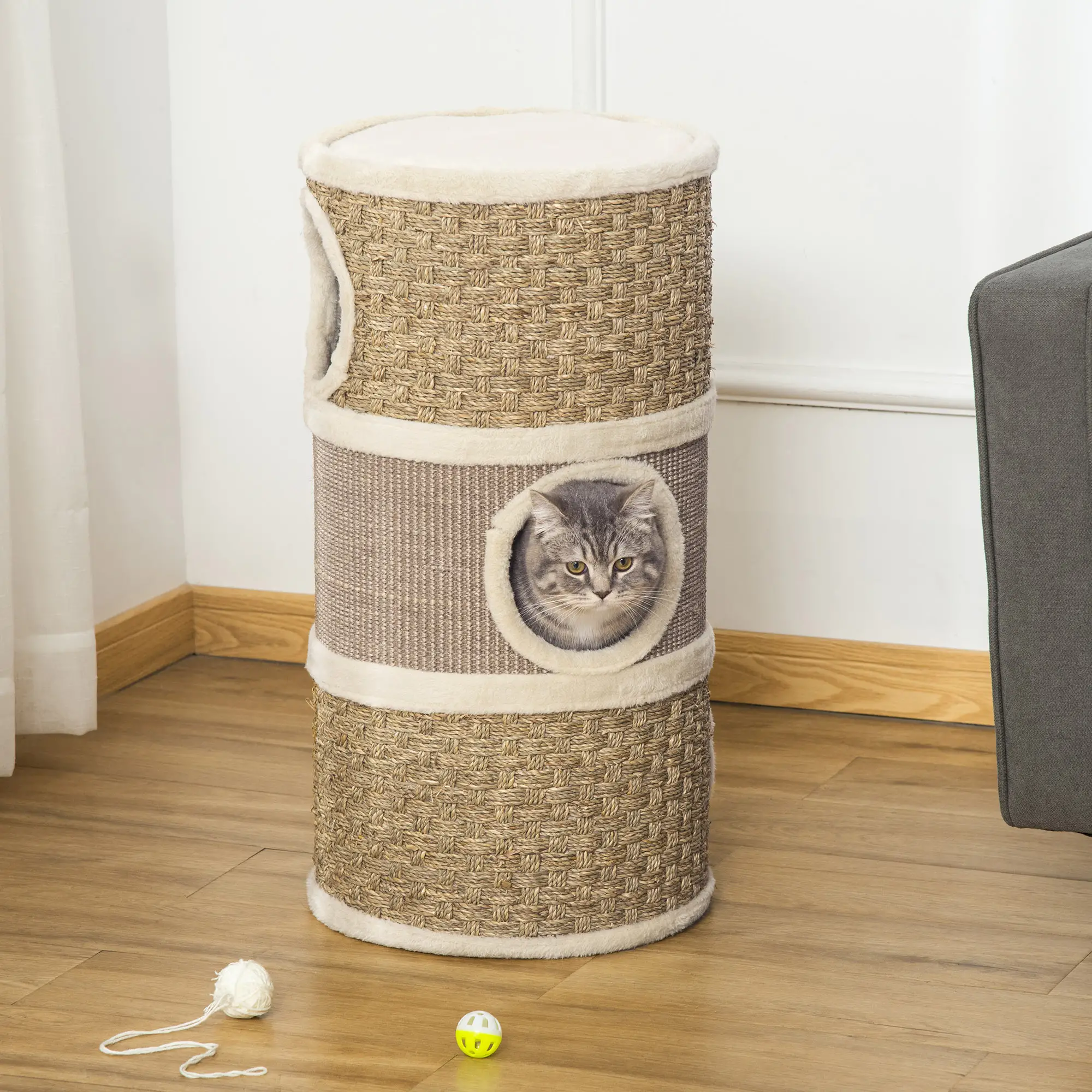 3 Story Cat Condo with Sisal Scratching Surface, 15" x 28", Khaki Brown - Image 2