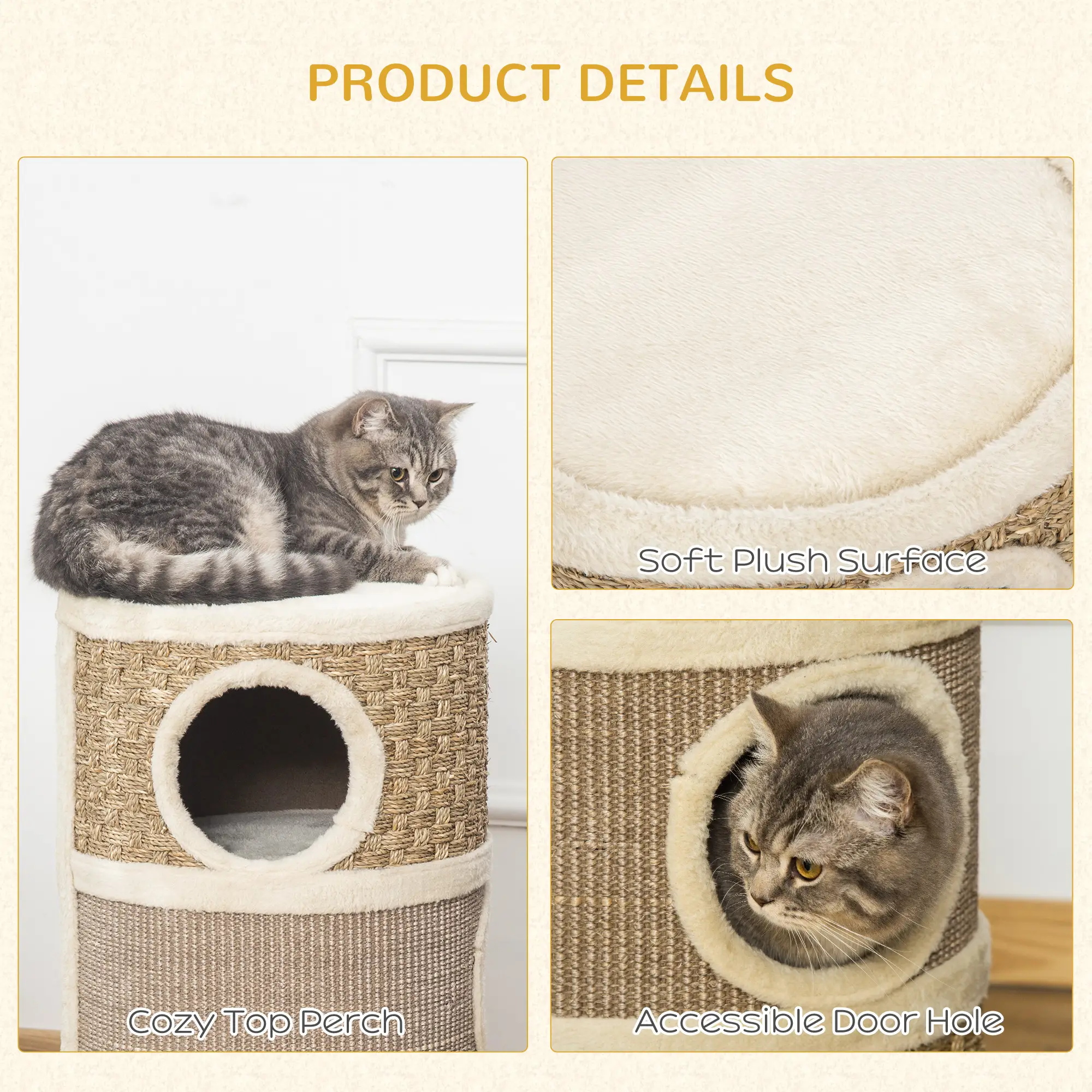 3 Story Cat Condo with Sisal Scratching Surface, 15" x 28", Khaki Brown - Image 5