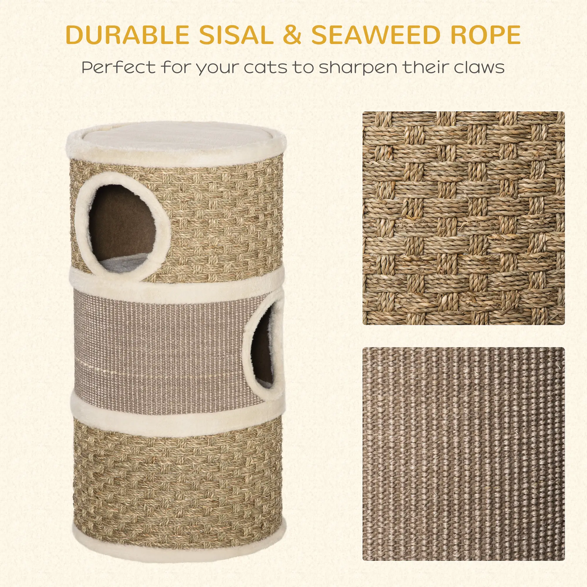 3 Story Cat Condo with Sisal Scratching Surface, 15" x 28", Khaki Brown - Image 6