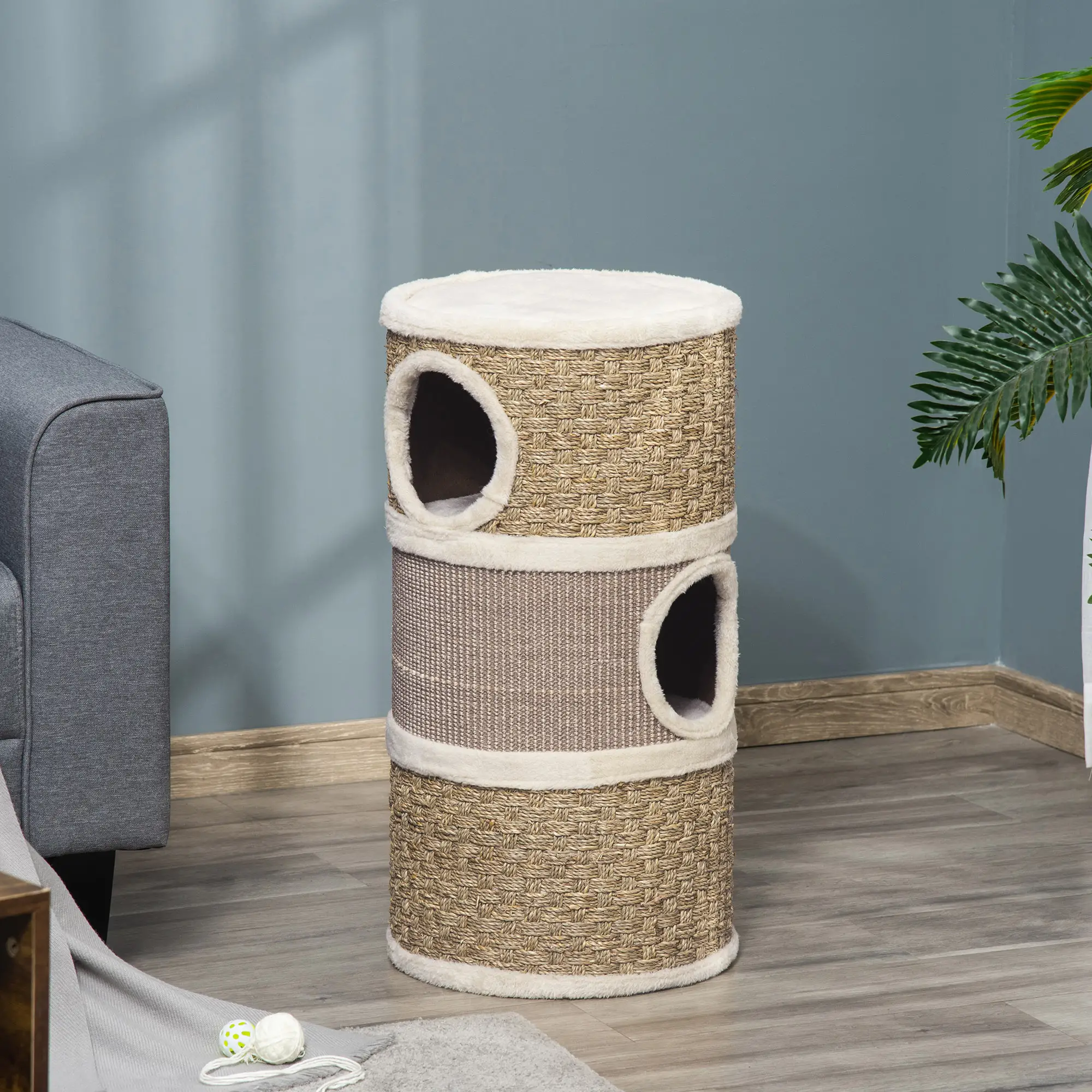 3 Story Cat Condo with Sisal Scratching Surface, 15" x 28", Khaki Brown - Image 8