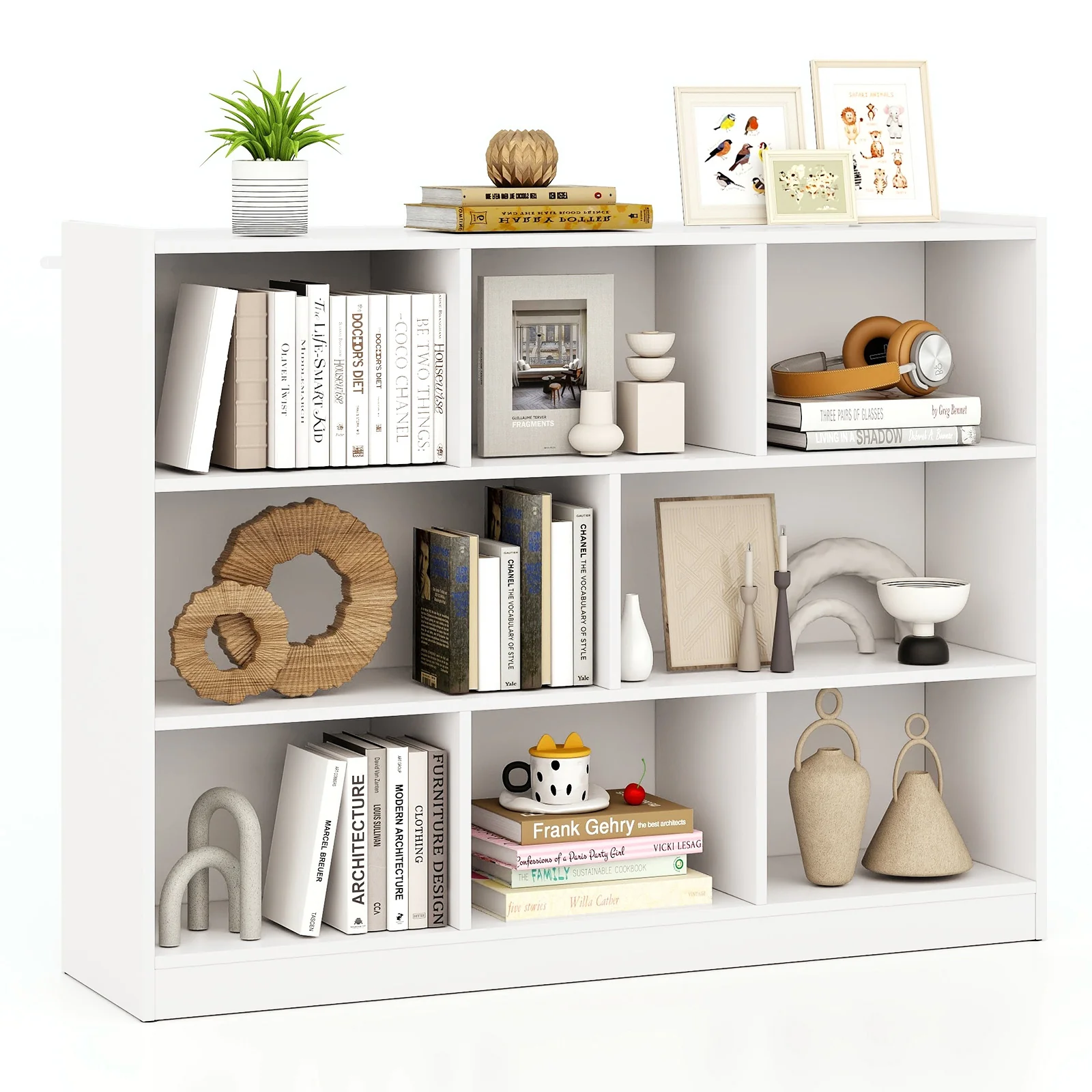 3-Tier 8-Cube Bookcase, Floor Standing Storage Shelves, White - Image 3
