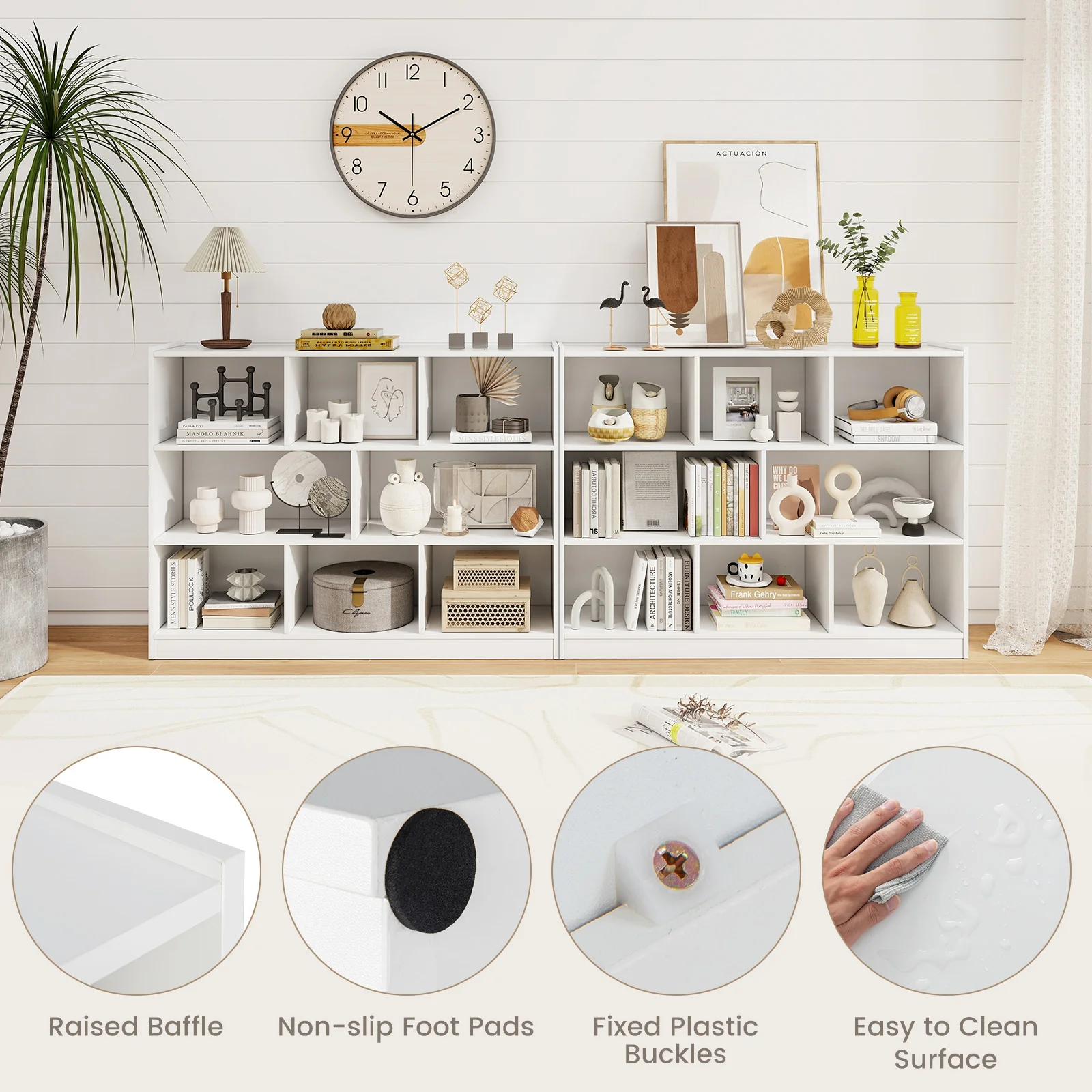 3-Tier 8-Cube Bookcase, Floor Standing Storage Shelves, White - Image 8