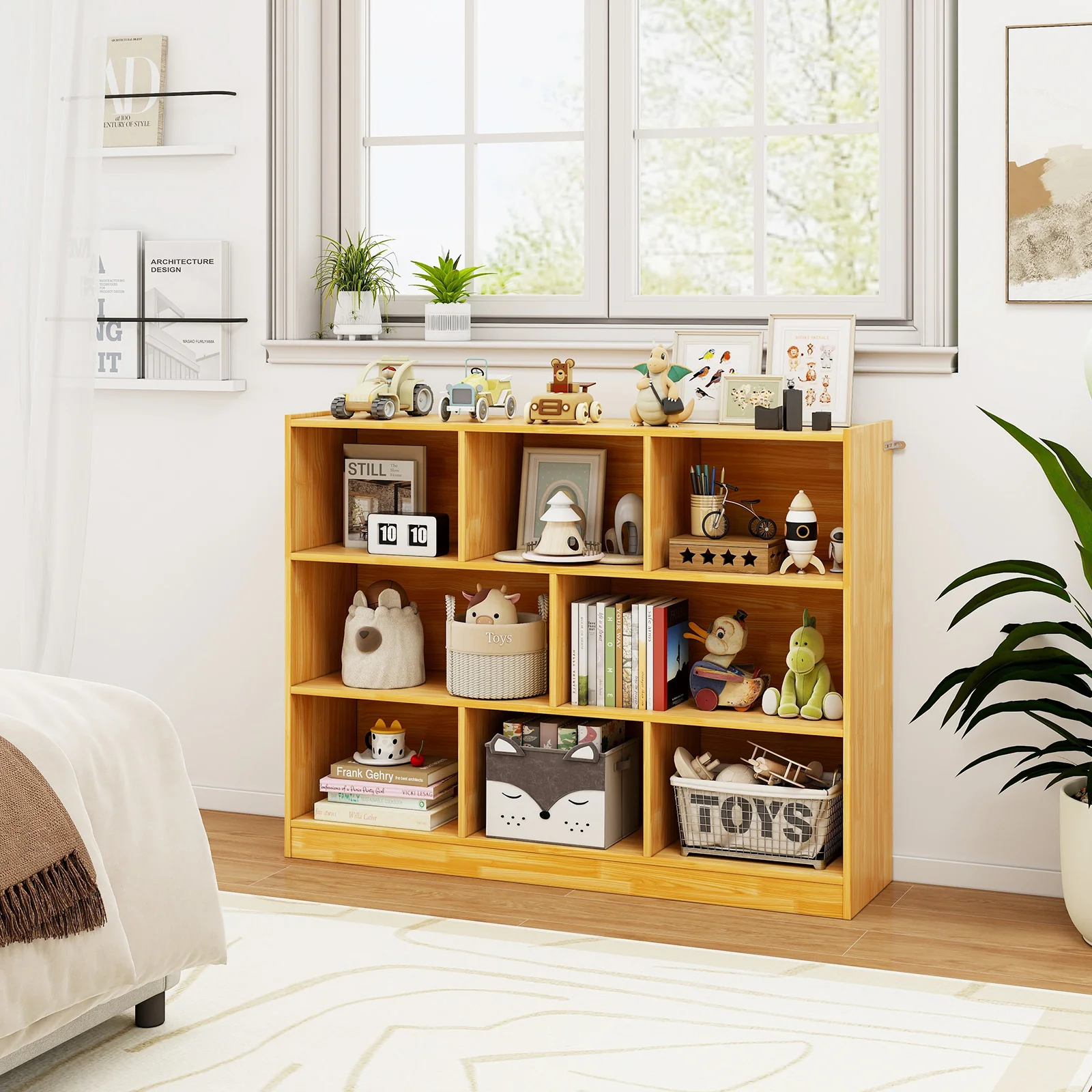 3-Tier 8-Cube Floor Standing Storage Shelves, Yellow - Image 2