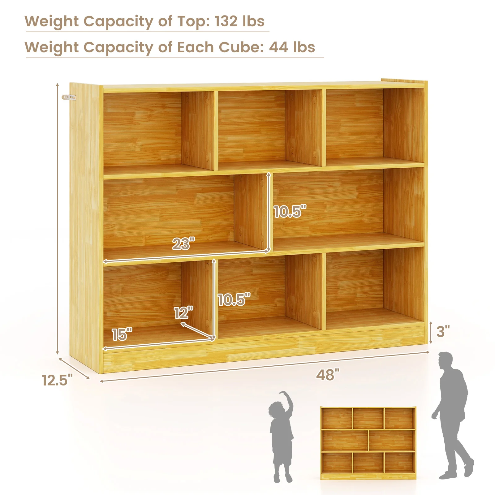 3-Tier 8-Cube Floor Standing Storage Shelves, Yellow - Image 4