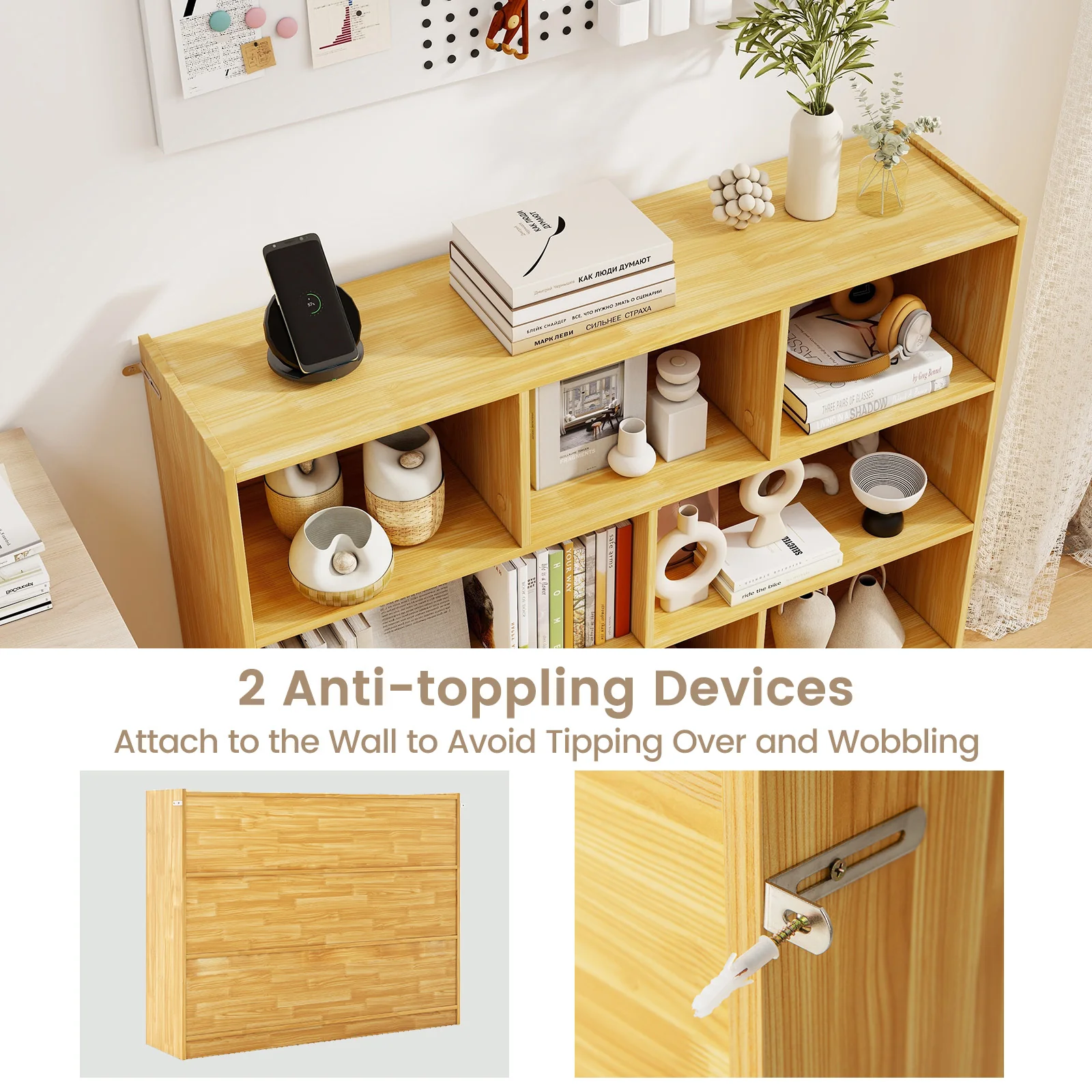 3-Tier 8-Cube Floor Standing Storage Shelves, Yellow - Image 6