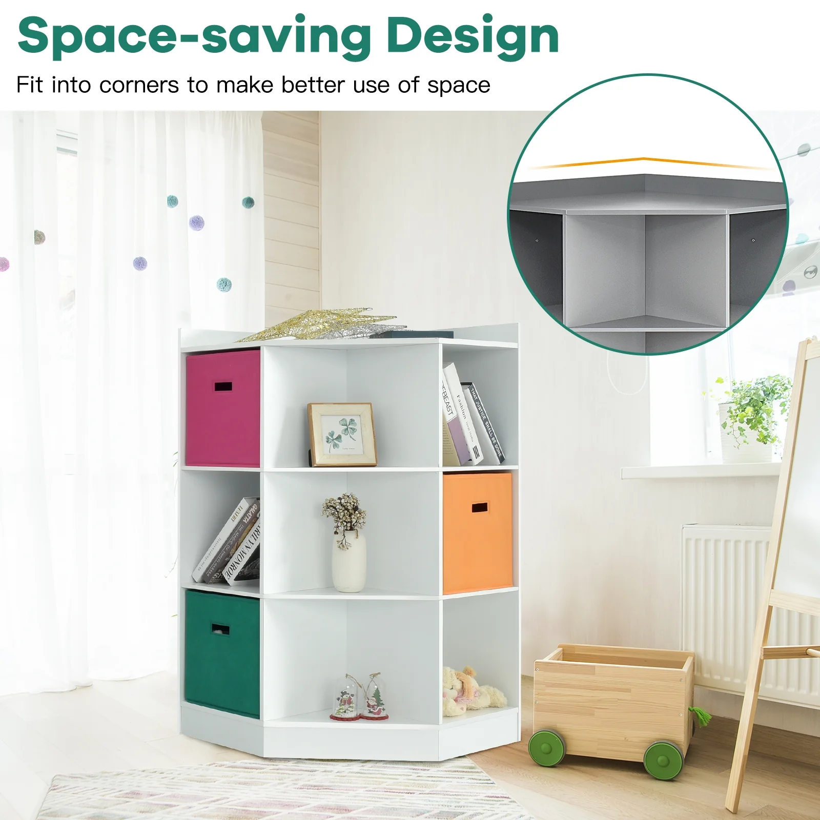 3-Tier 9-Cubby Kids Storage Shelf, White - Image 10