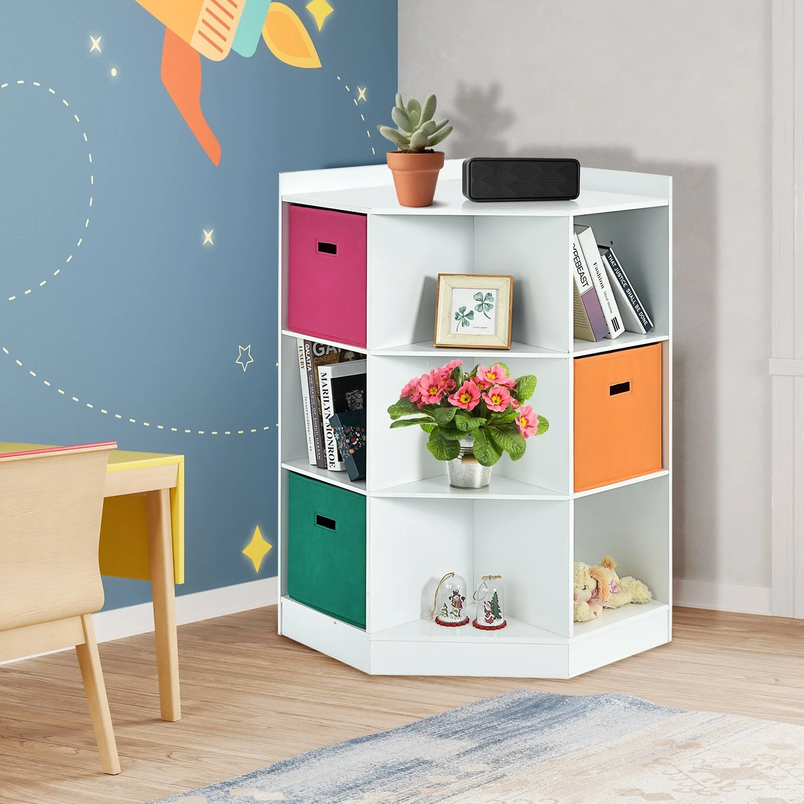3-Tier 9-Cubby Kids Storage Shelf, White - Image 2