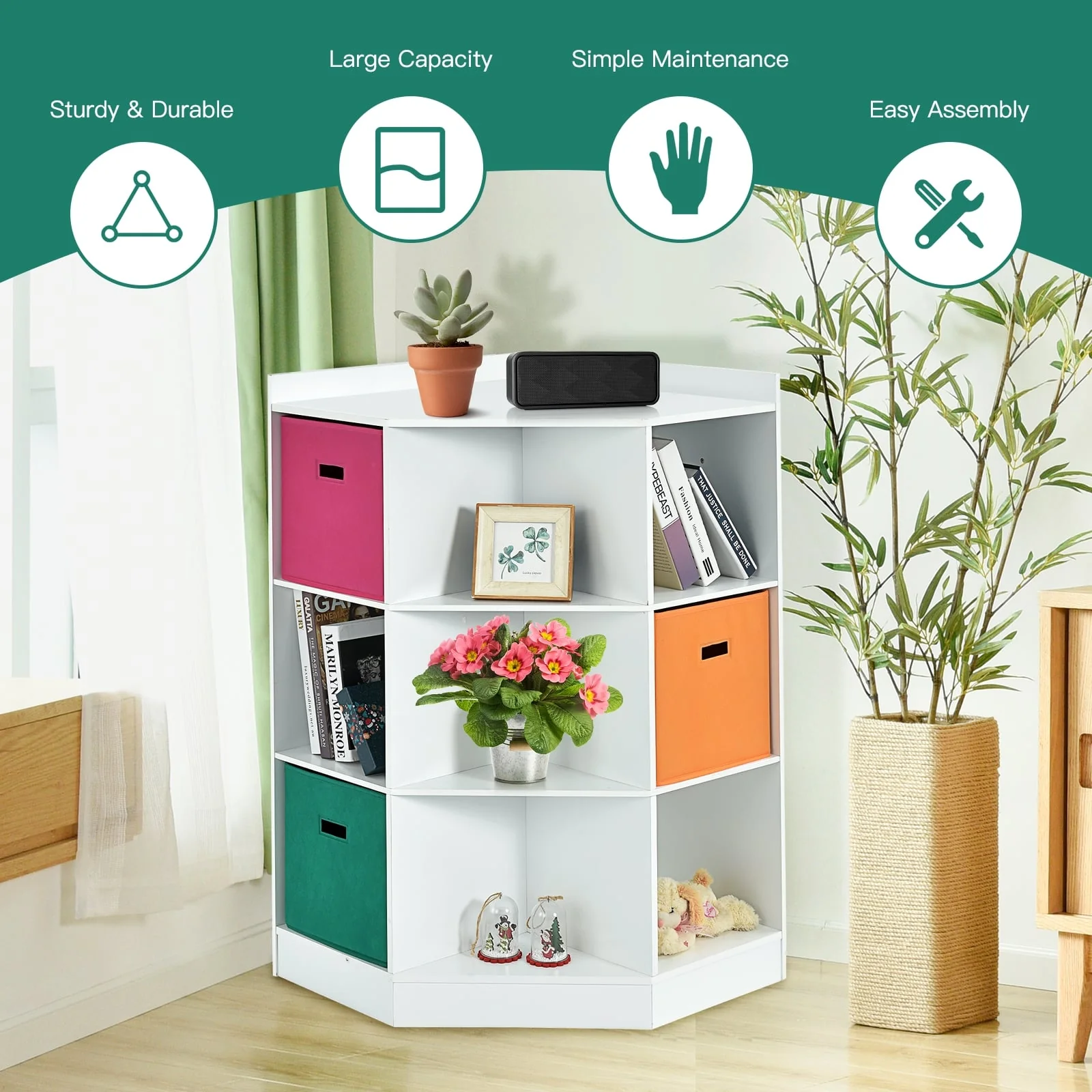 3-Tier 9-Cubby Kids Storage Shelf, White - Image 4