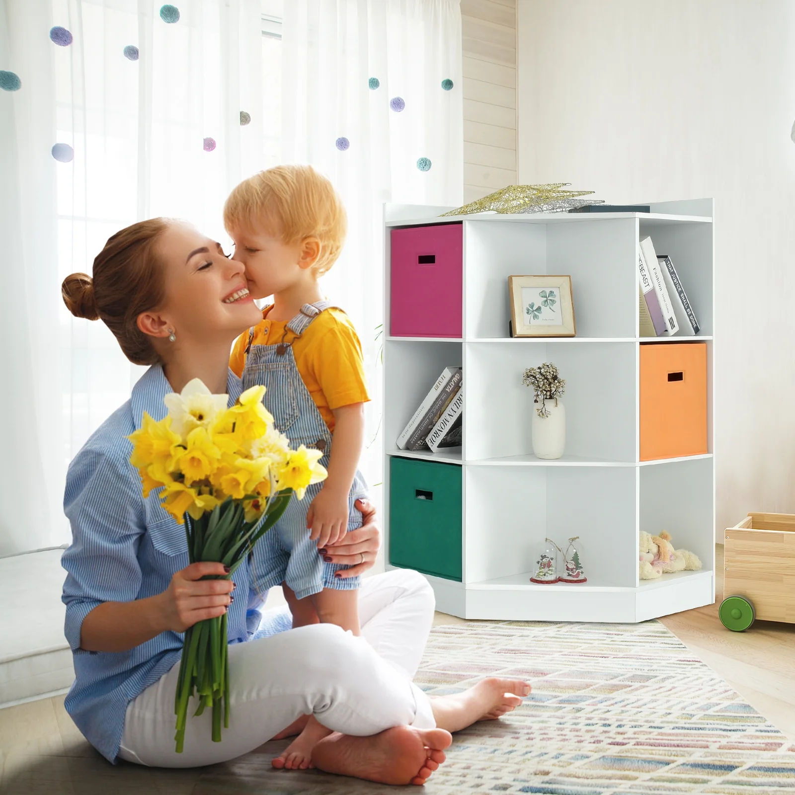 3-Tier 9-Cubby Kids Storage Shelf, White - Image 7