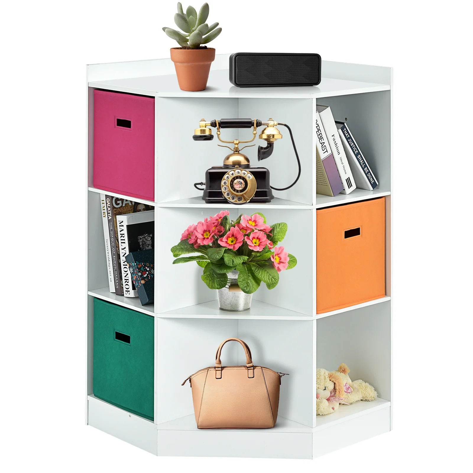 3-Tier 9-Cubby Kids Storage Shelf, White - Image 8