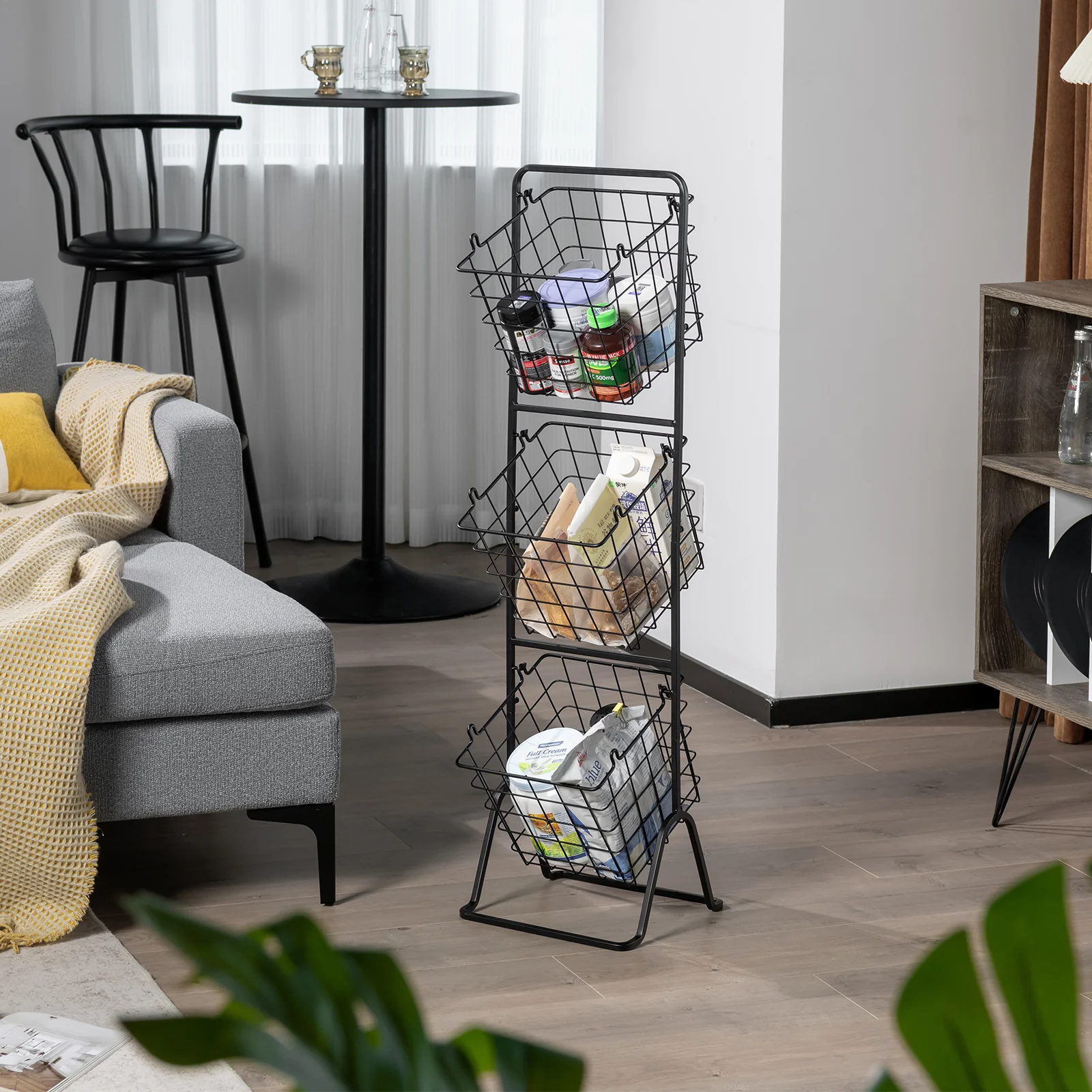 3-Tier Adjustable Fruit Basket Stand, Black - Image 3