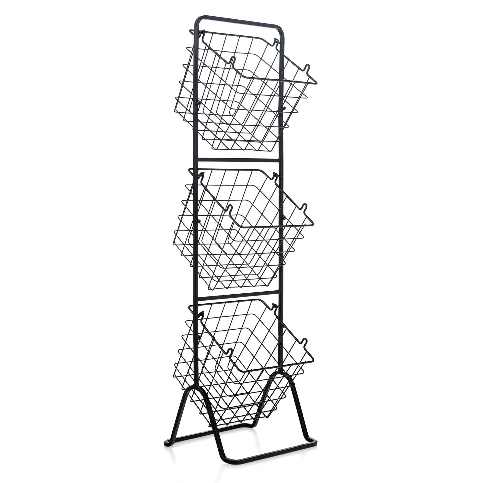 3-Tier Adjustable Fruit Basket Stand, Black - Image 4