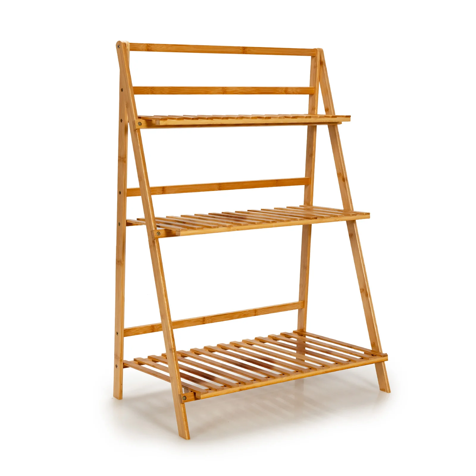 3-Tier Bamboo Foldable Plant Stand, Display Shelf Rack, Natural - Image 4