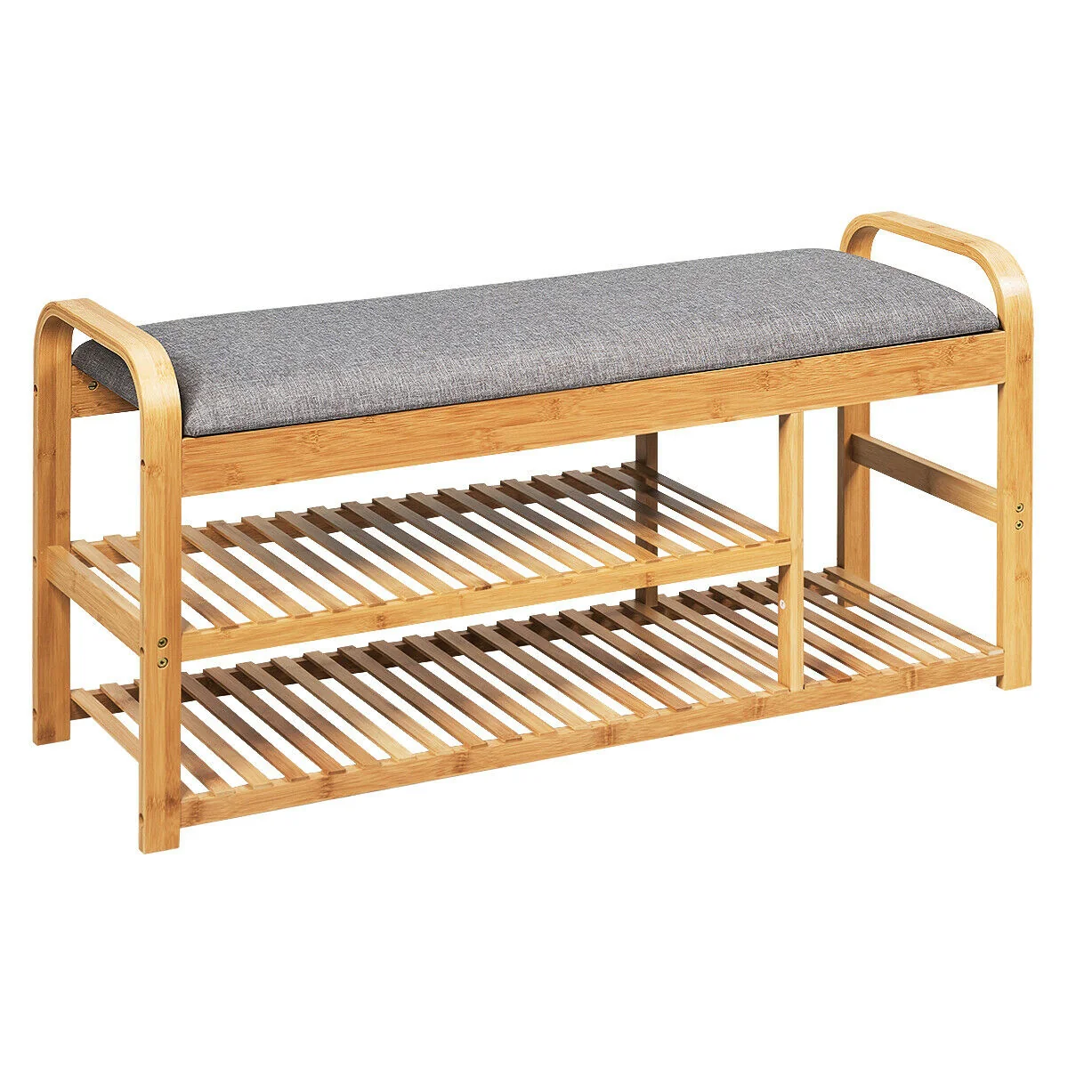3-Tier Bamboo Shoe Rack Bench With Cushion, Natural - Image 4