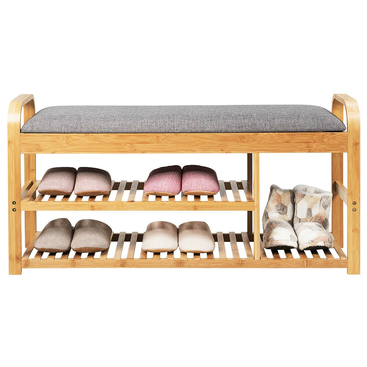 3-Tier Bamboo Shoe Rack Bench With Cushion, Natural - Image 5